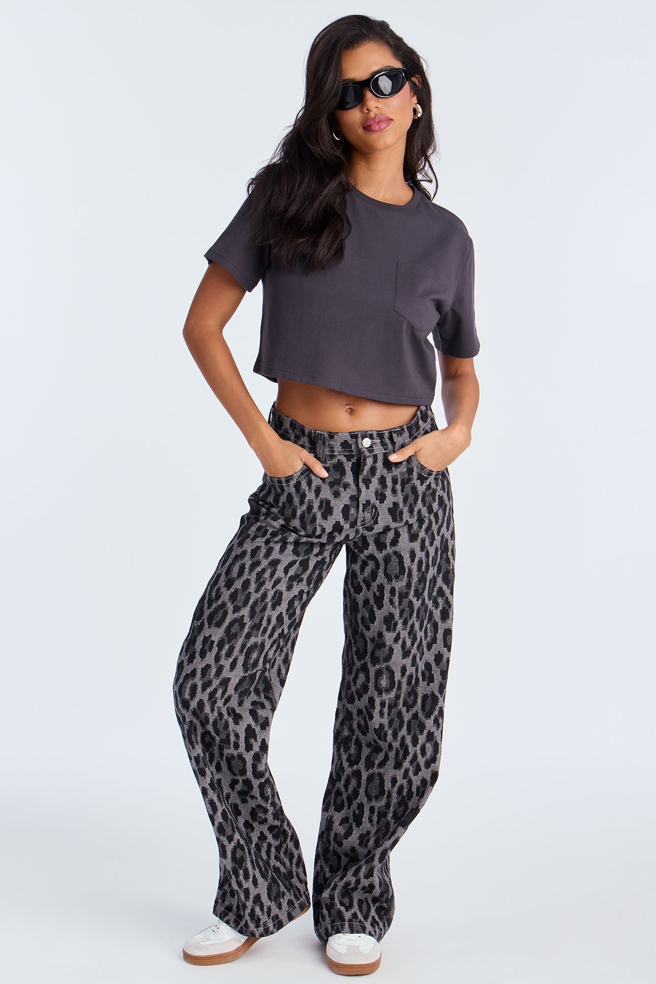 Elisa Relaxed Crop Tee - Charcoal