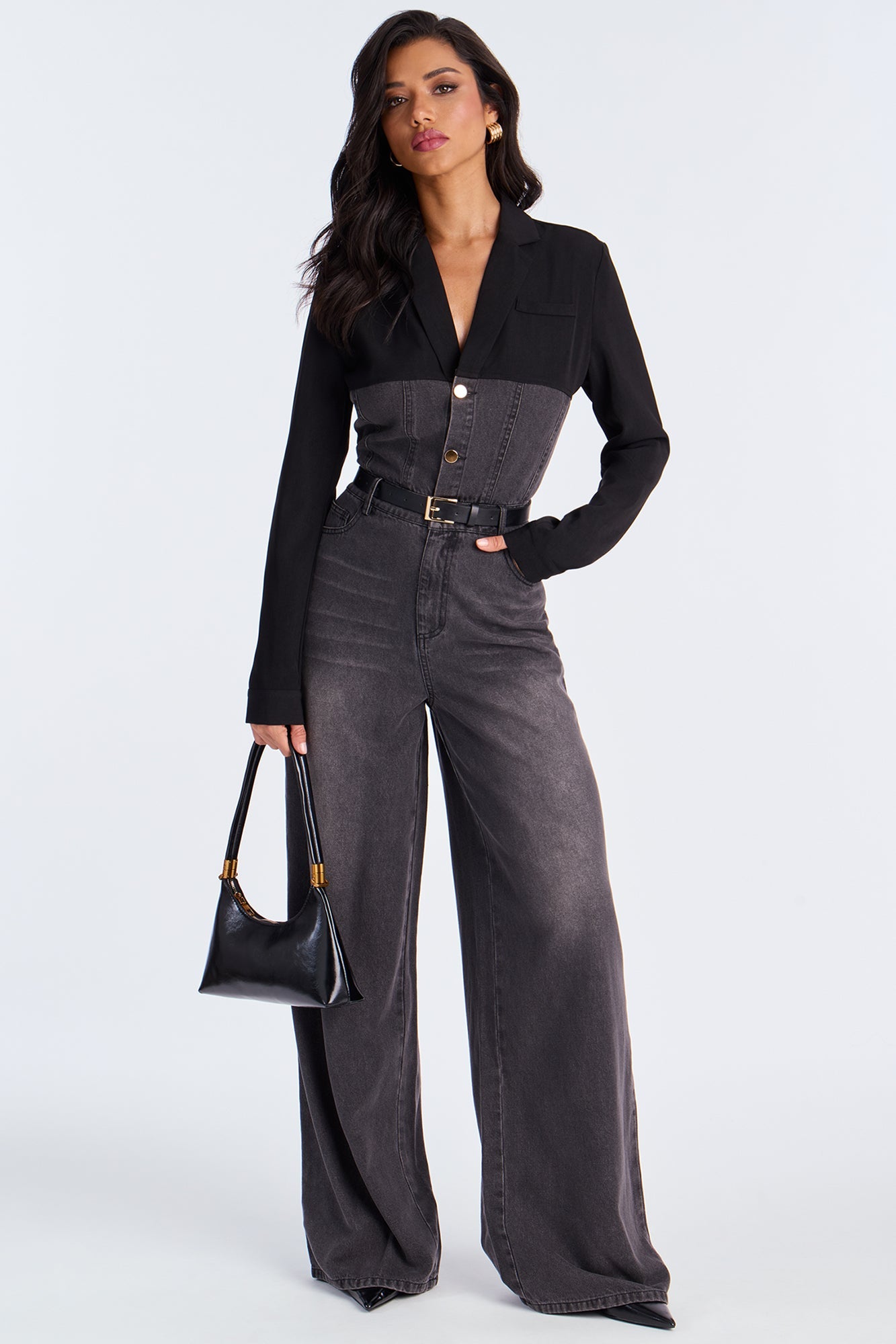Double Identity Long Sleeve Denim Jumpsuit - Black Wash