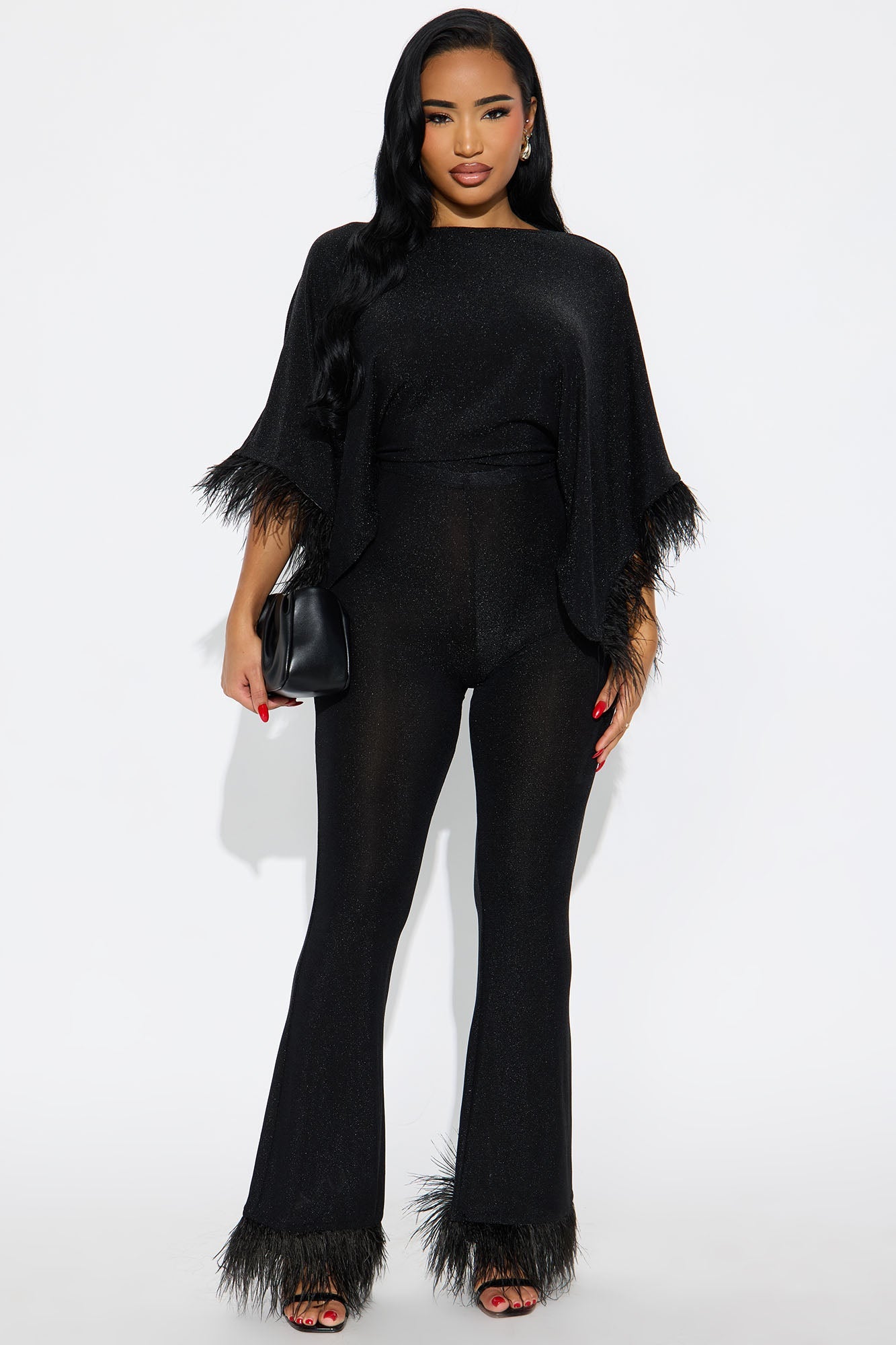 Patricia Slinky Feather Jumpsuit - Black
