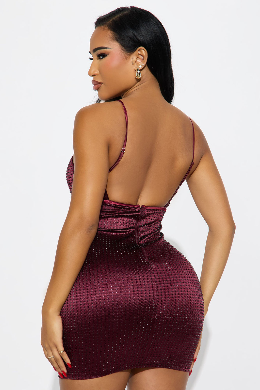 Raya Rhinestone Mini Dress - Wine
