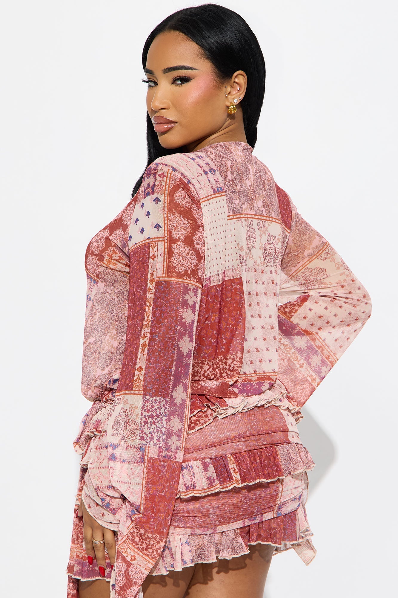 Raya Mesh Paisley Mini Dress - Red/combo