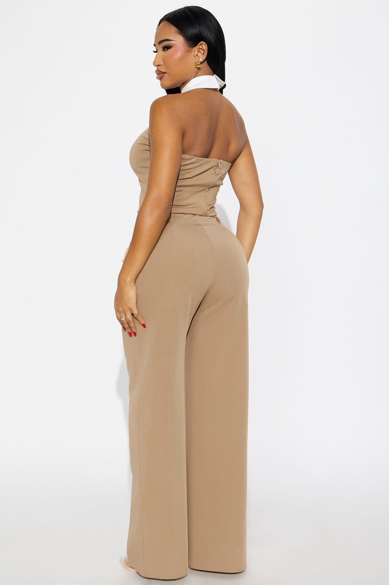 Double Agent Collared Halter Top - Mocha/combo
