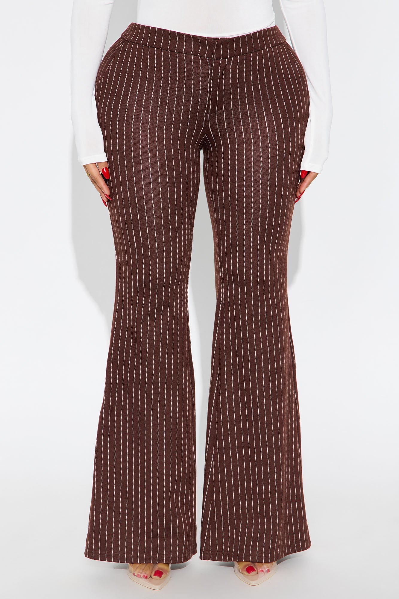 Nadine Pinstripe Stretch Flare Pant 33″ - Brown