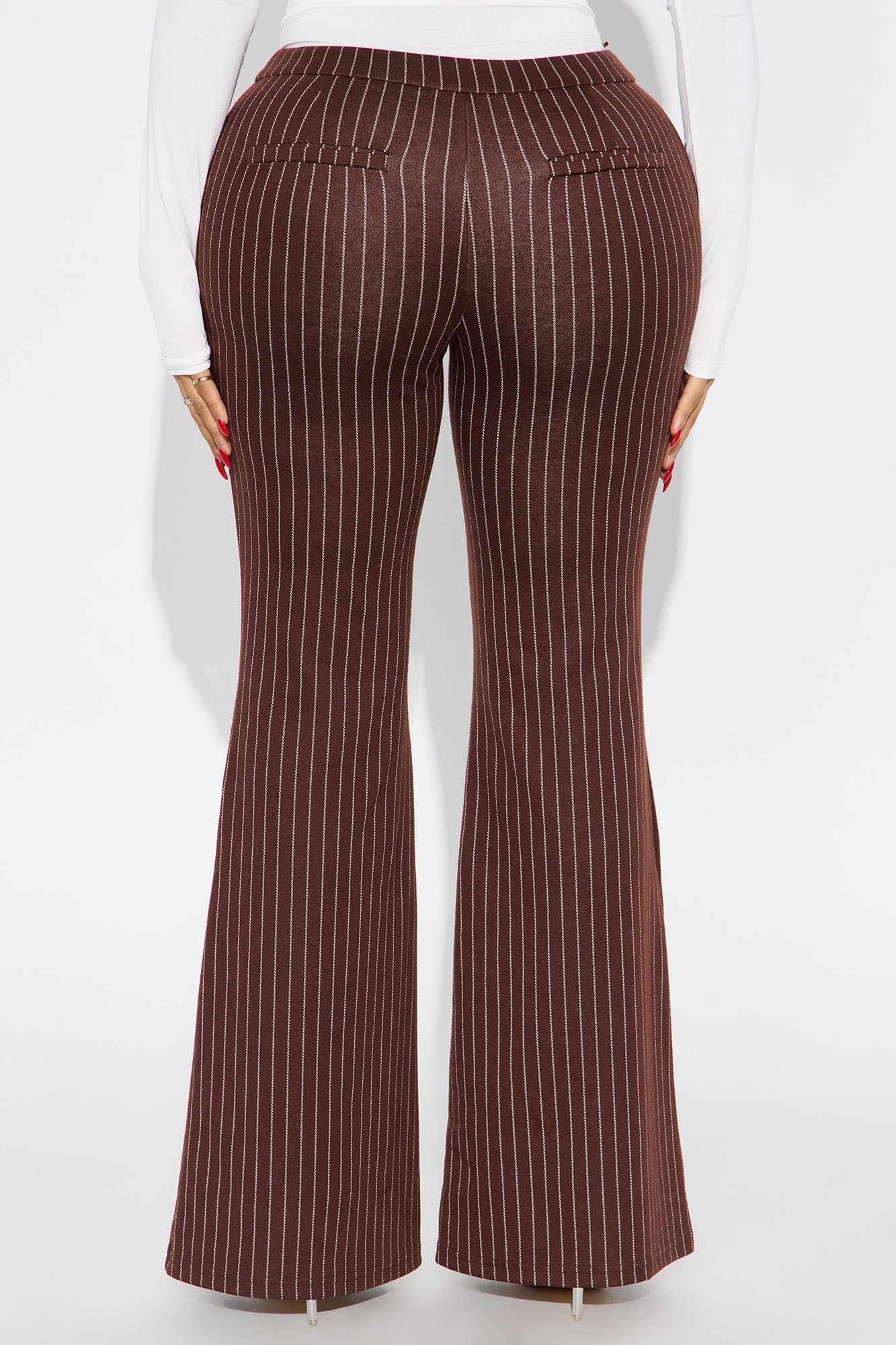 Nadine Pinstripe Stretch Flare Pant 33″ - Brown