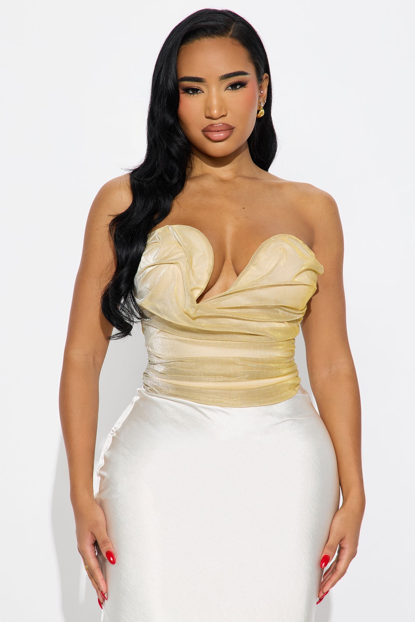 Club Scene Draped Strapless Top - Gold