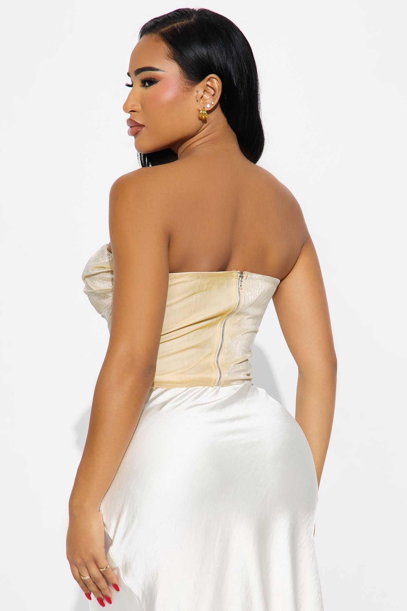 Club Scene Draped Strapless Top - Gold