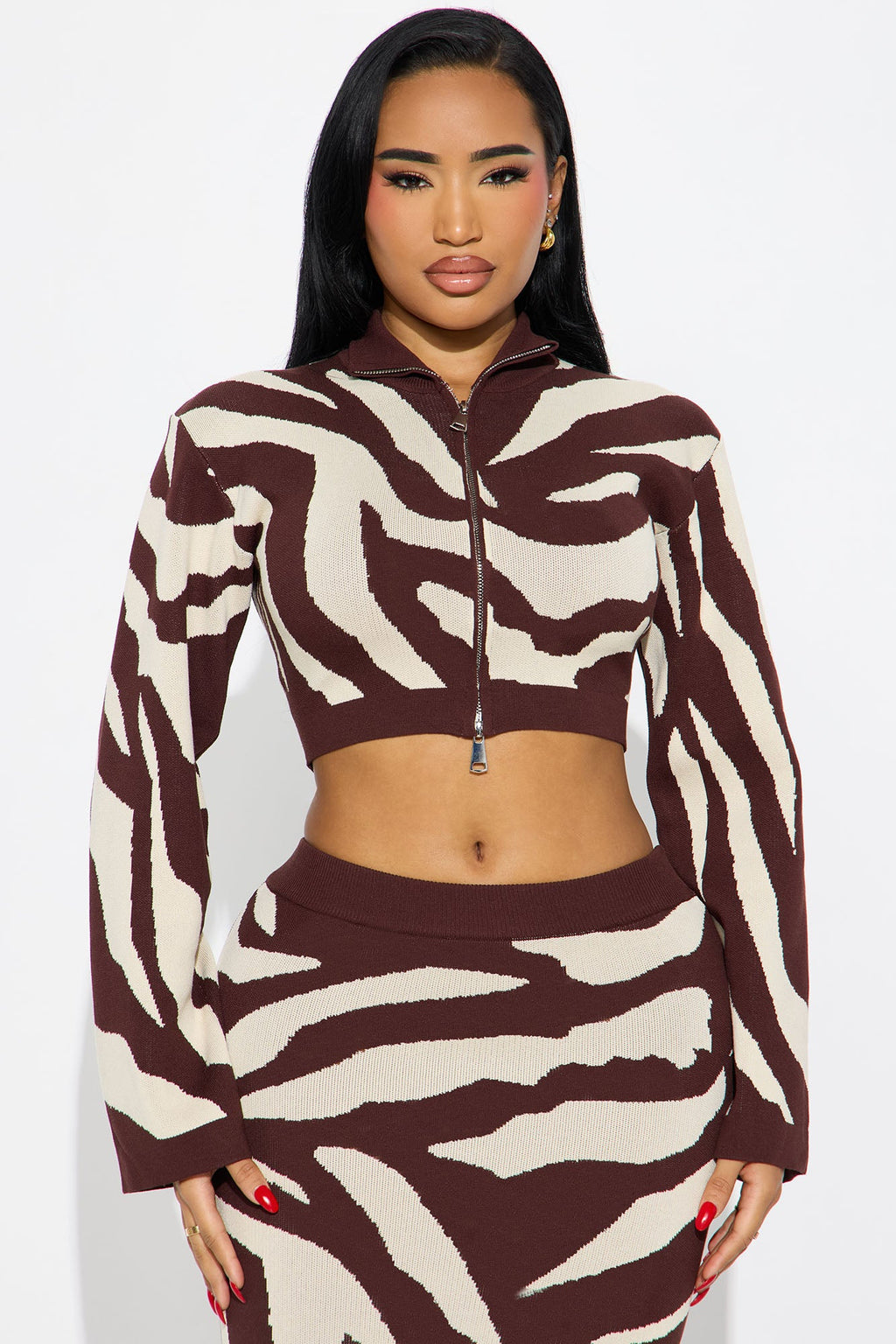 Dropping In Animal Print Sweater Skirt Set - Chocolate/Combo 