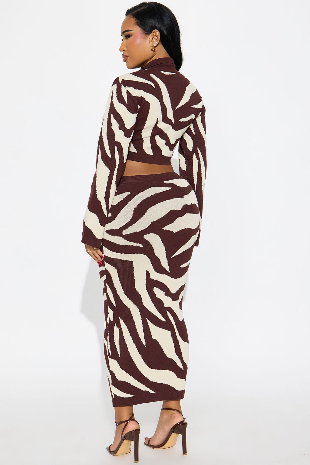 Dropping In Animal Print Sweater Skirt Set - Chocolate/Combo 
