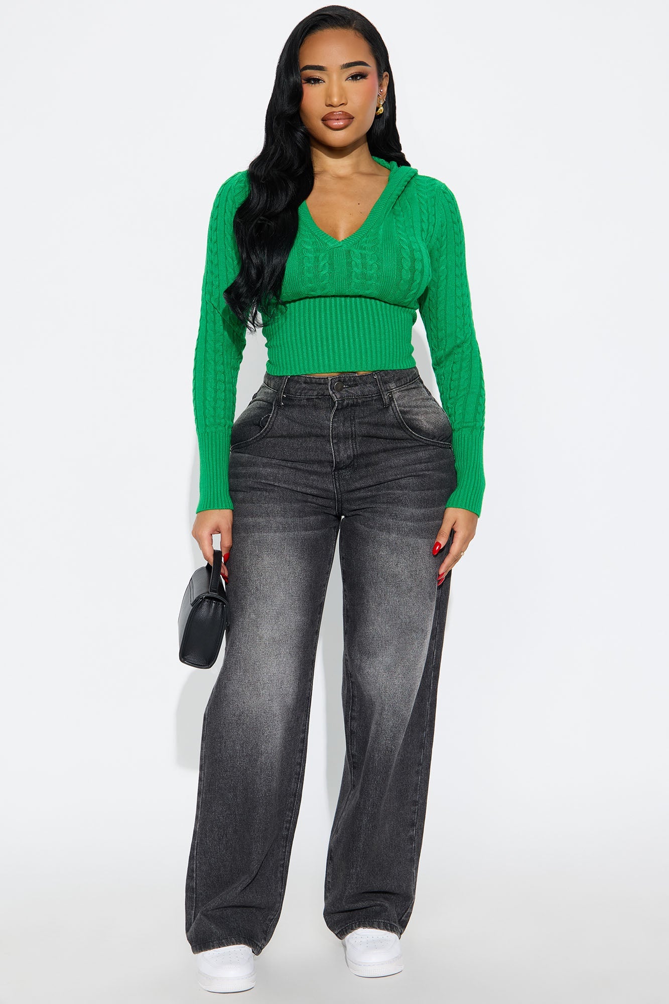 All Day Cable Knit Pullover Sweater - Kelly Green