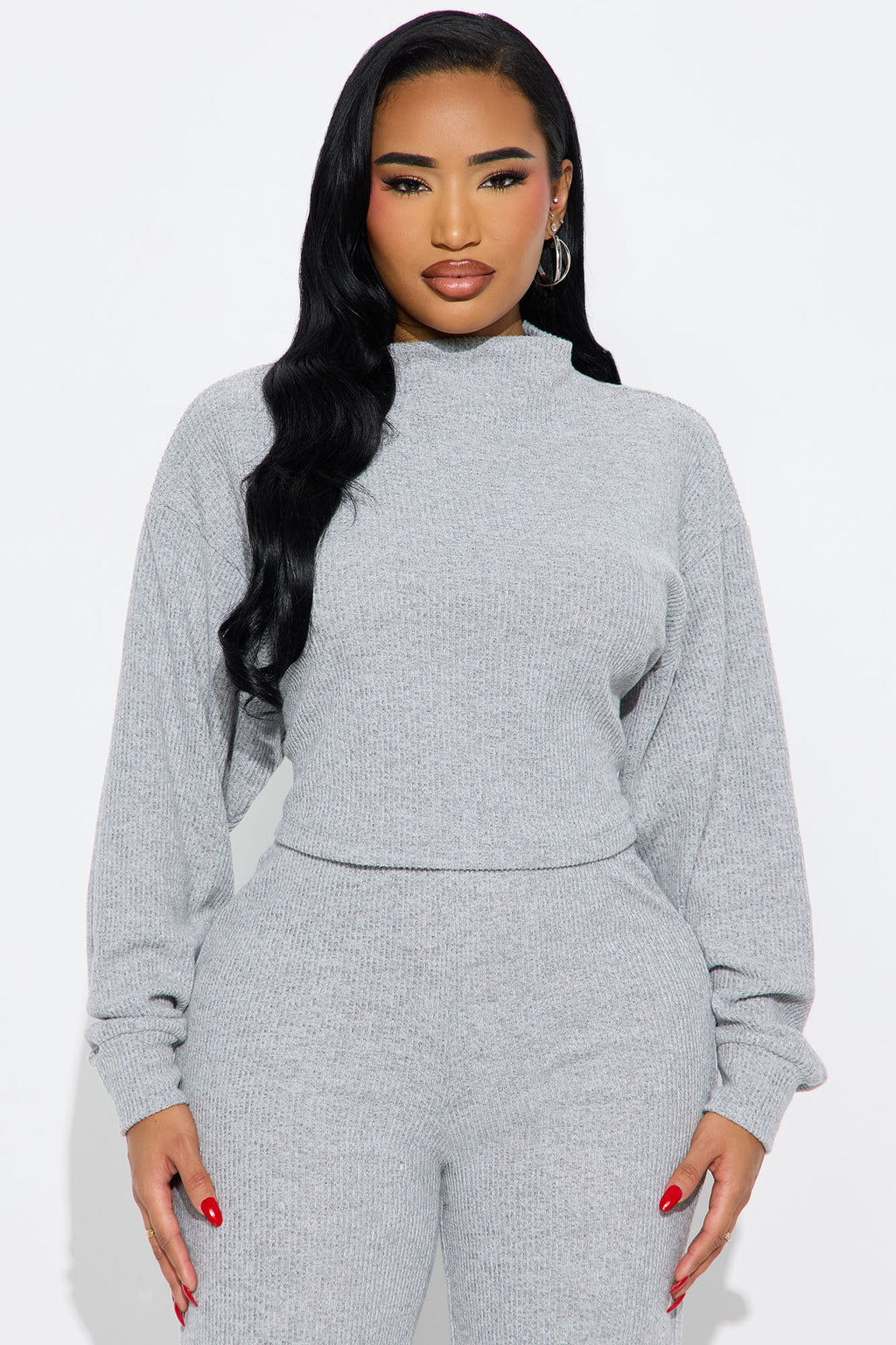Sienna Soft Knit Wide Leg Pant Set - Heather Grey