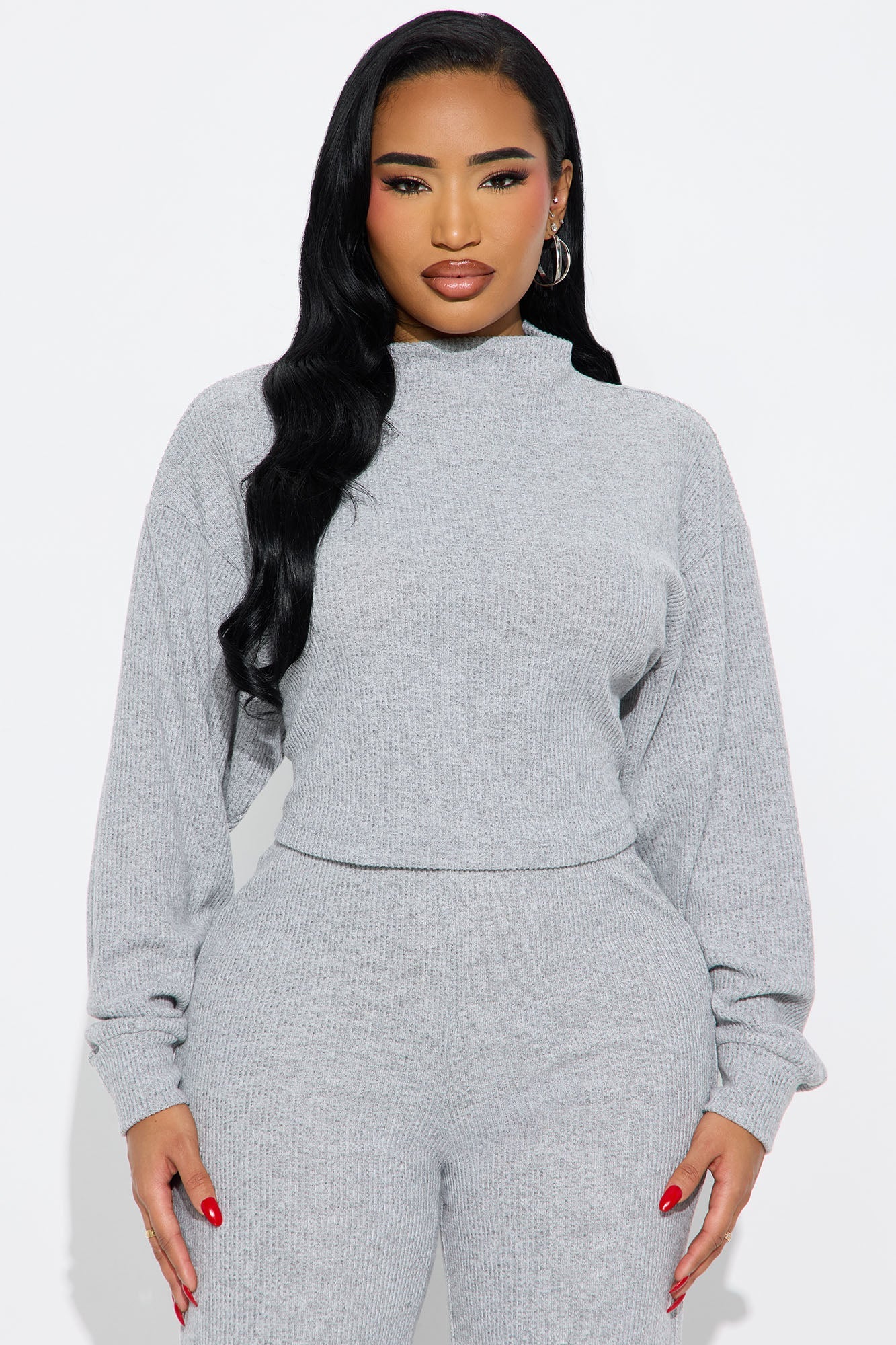 Sienna Soft Knit Wide Leg Pant Set - Heather Grey