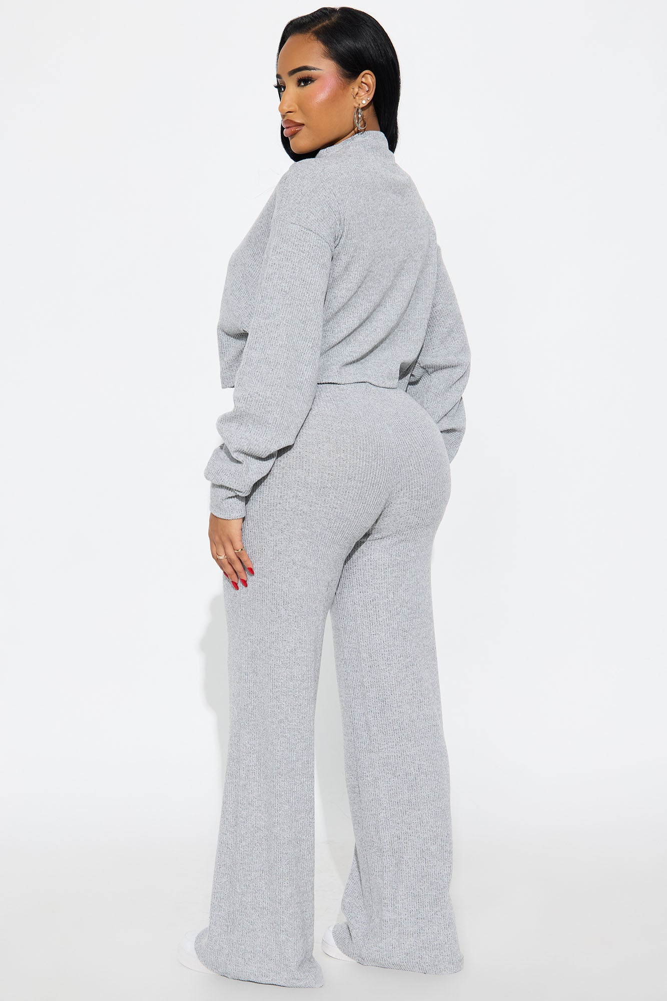 Sienna Soft Knit Wide Leg Pant Set - Heather Grey