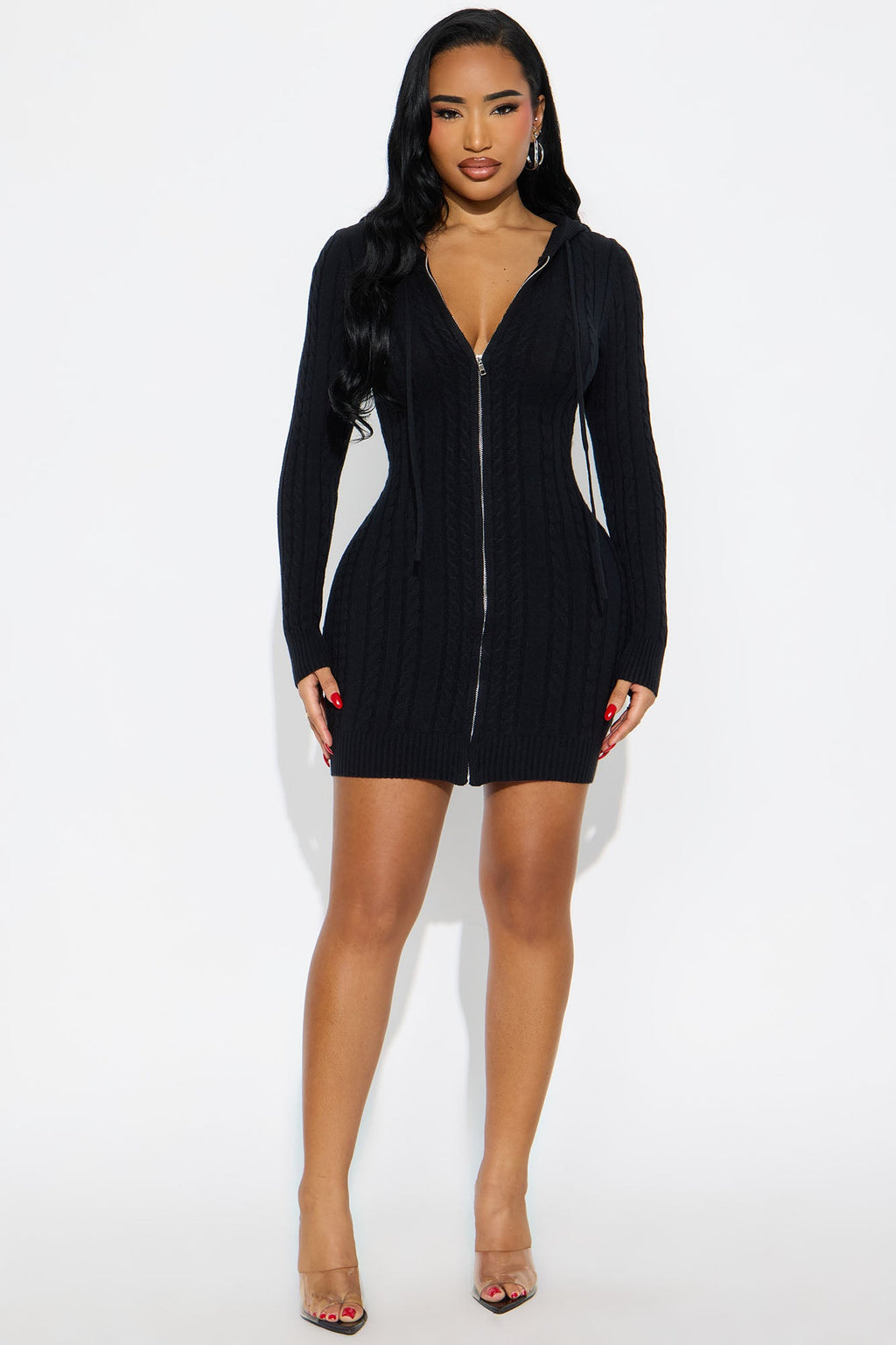 Leslie Cable Knit Sweater Mini Dress - Black
