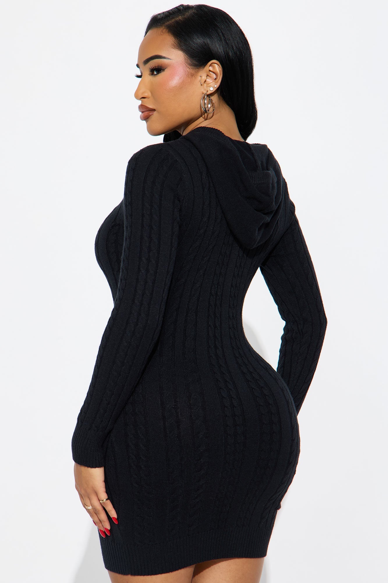Leslie Cable Knit Sweater Mini Dress - Black