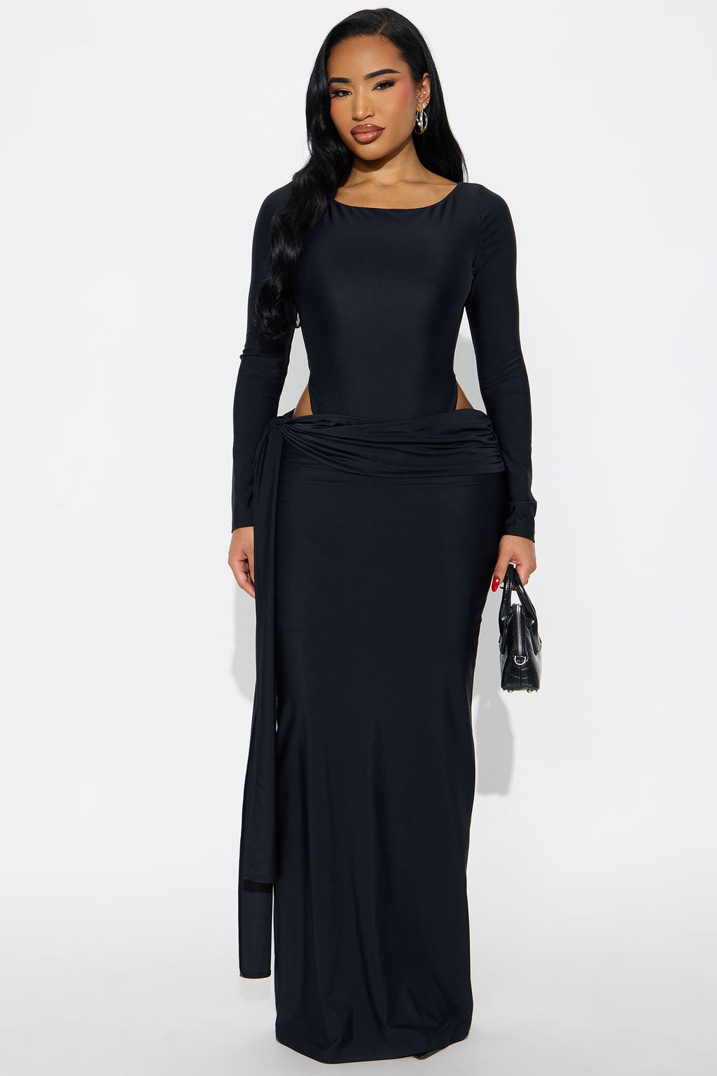 Romena Bodysuit Maxi Skirt Set - Black
