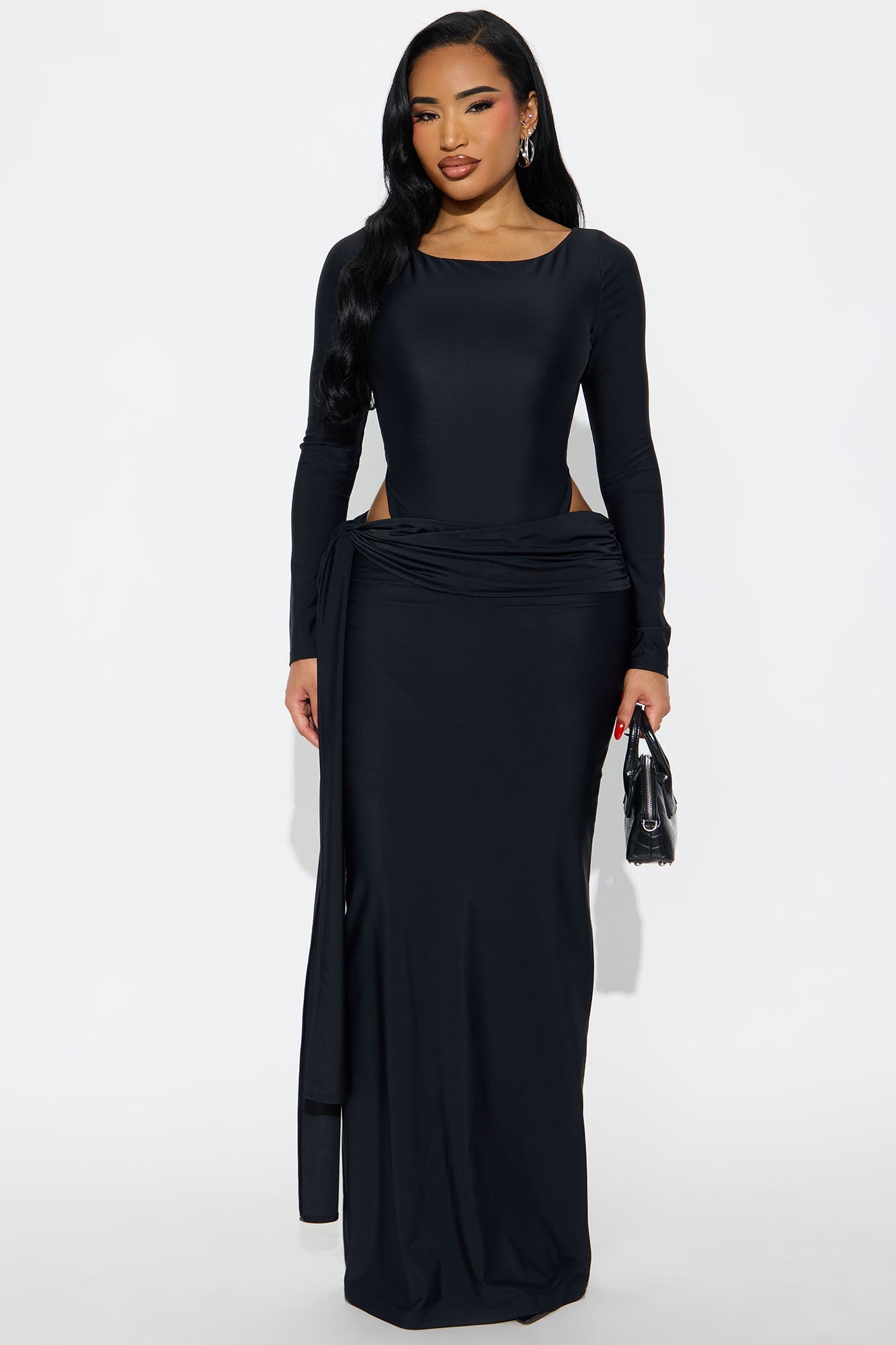 Romena Bodysuit Maxi Skirt Set - Black