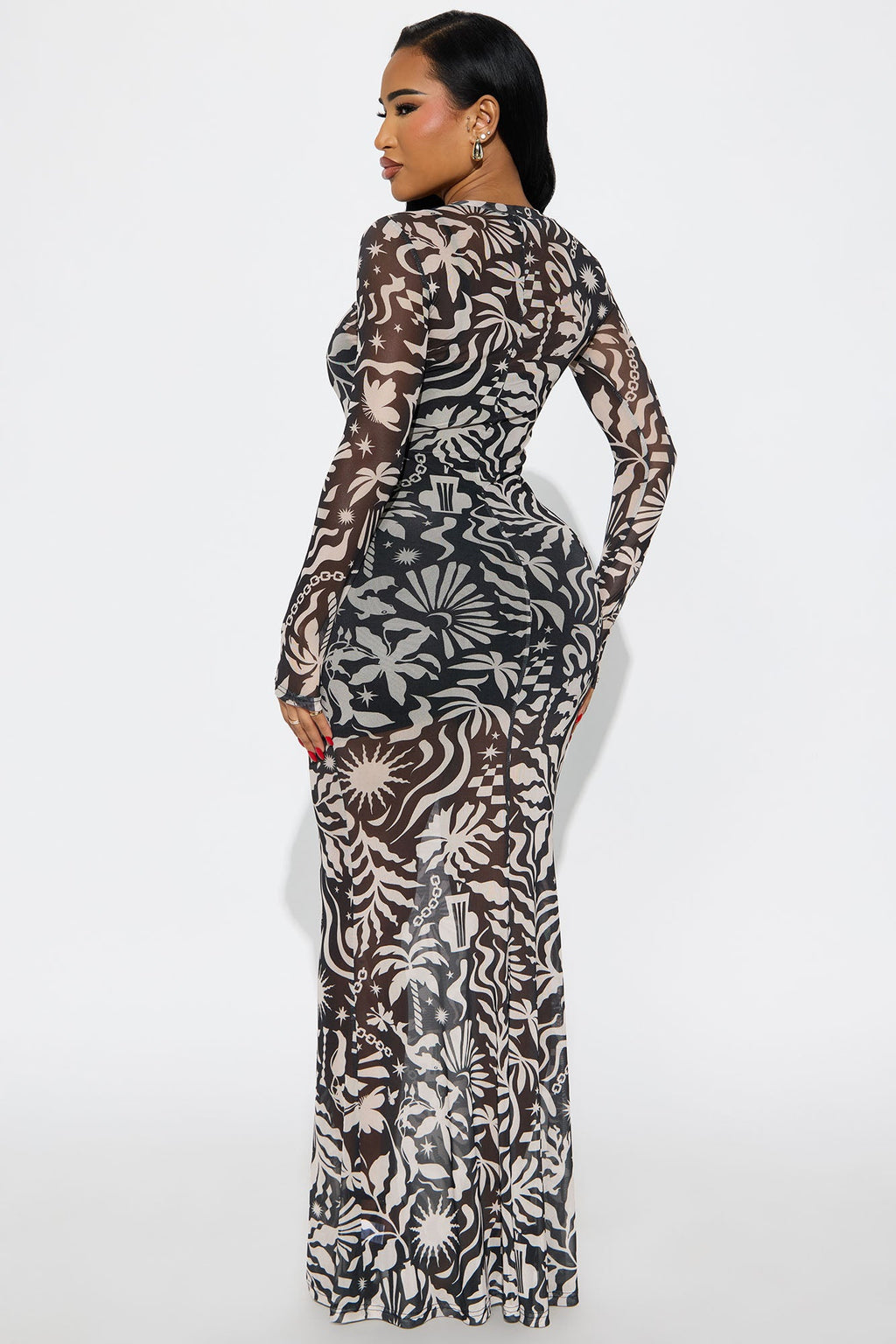 Celestial Dream Mesh Printed Maxi Dress - Black/combo