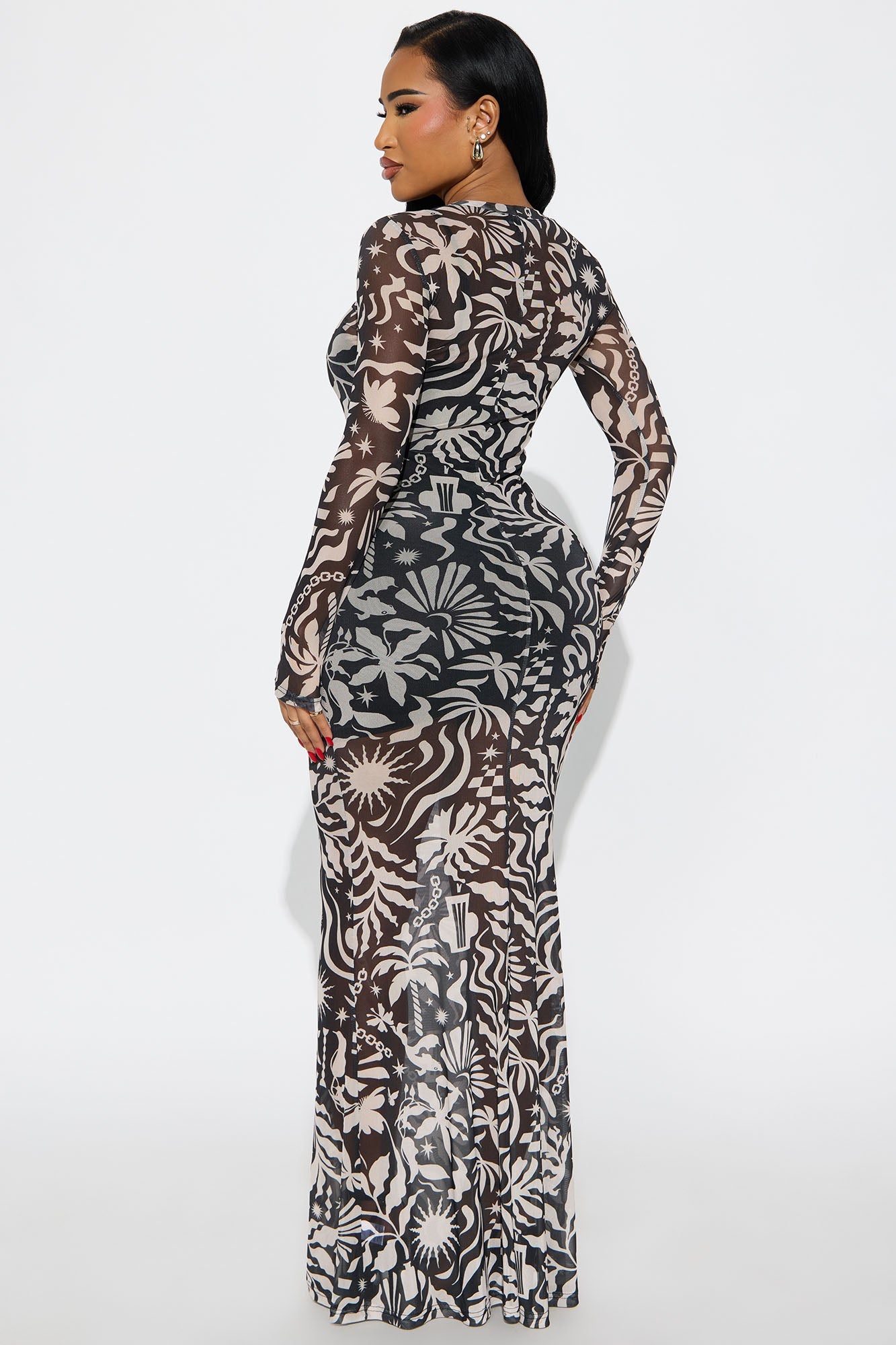 Celestial Dream Mesh Printed Maxi Dress - Black/combo