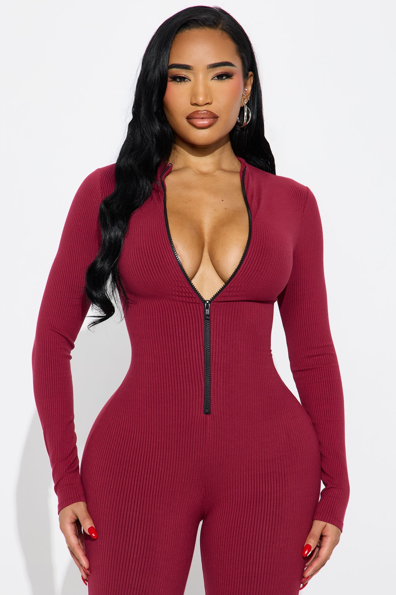 Sabrina Snatched Flare Jumpsuit - Burgundy