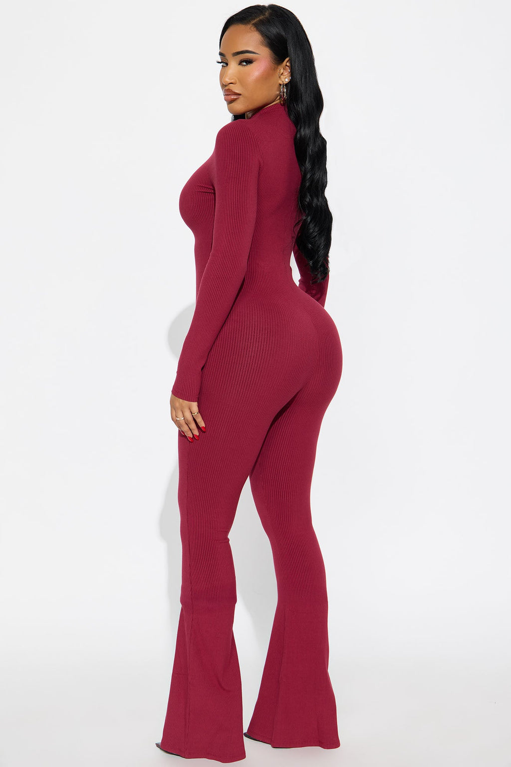 Sabrina Snatched Flare Jumpsuit - Burgundy