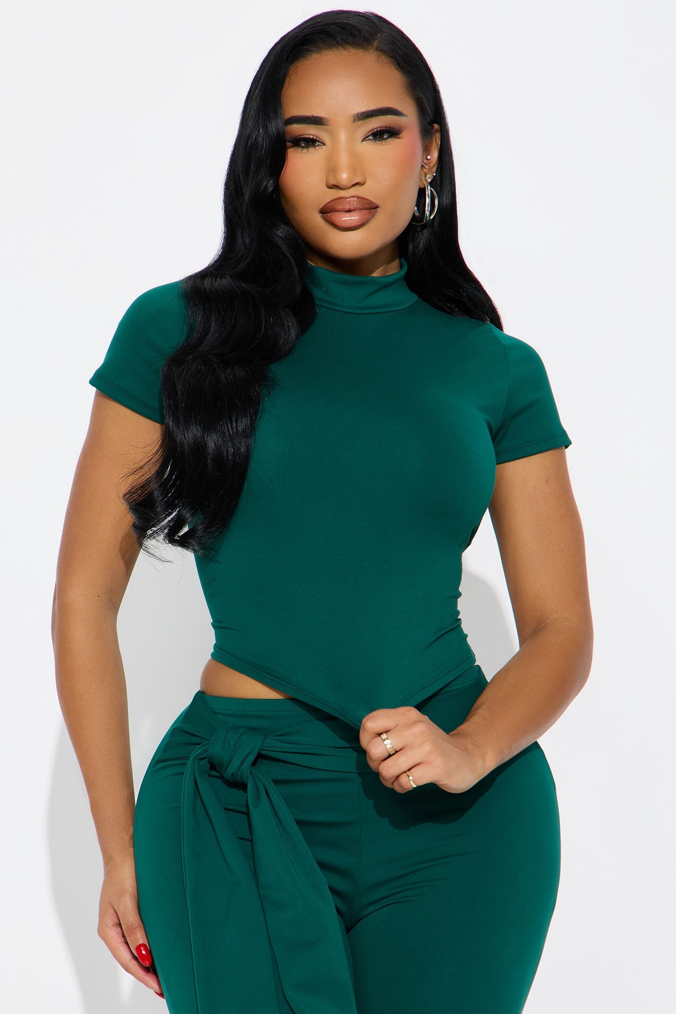 Knot Your Babe Short Sleeve Capri Set - Hunter
