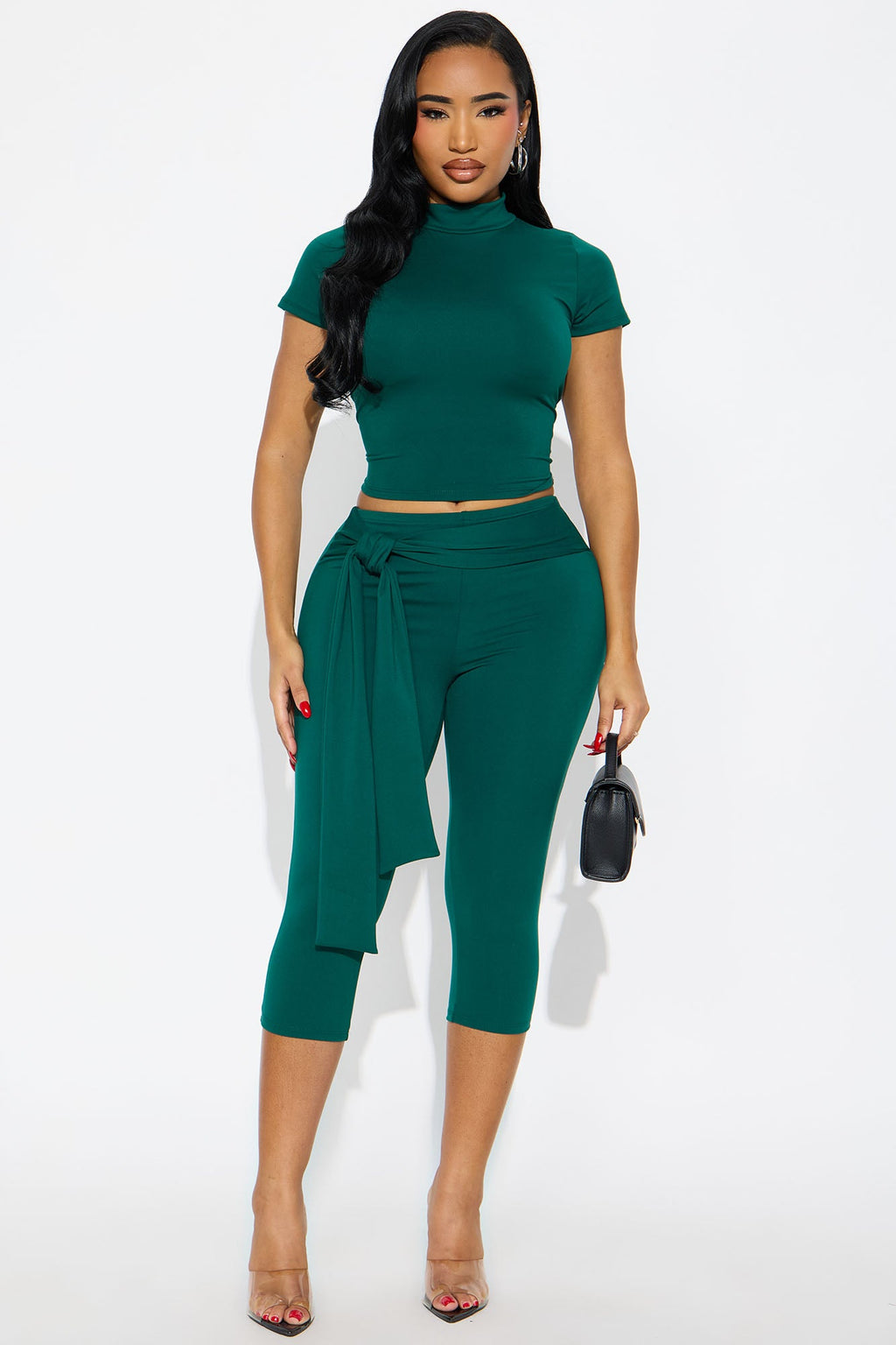 Knot Your Babe Short Sleeve Capri Set - Hunter
