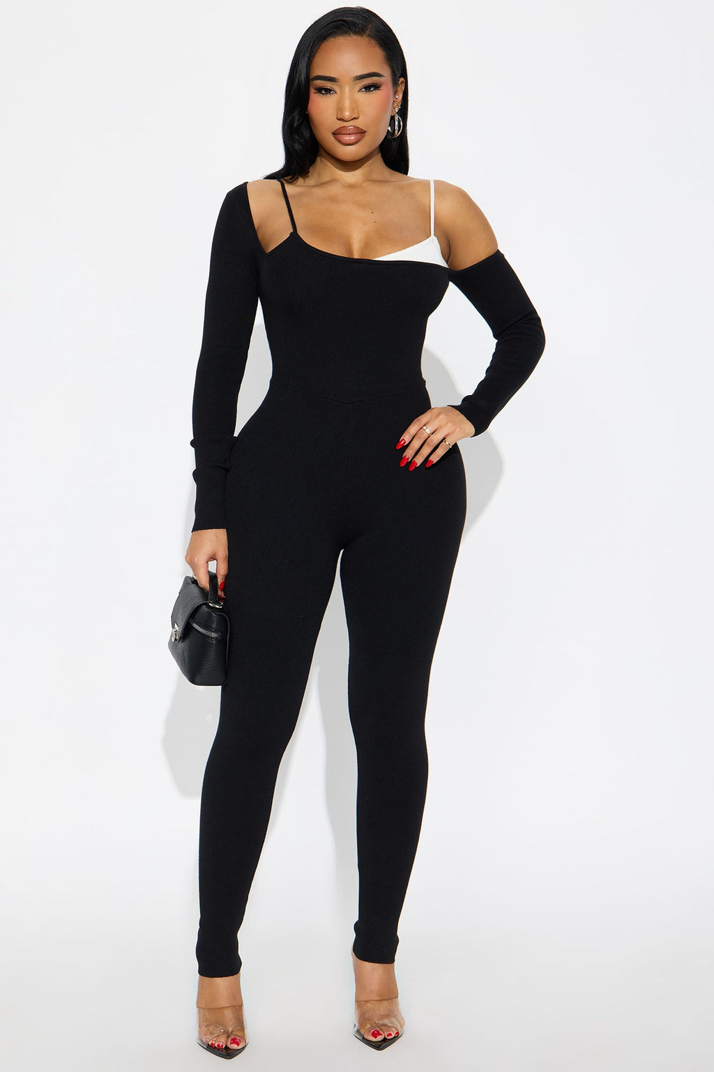 Addison Sweater Off Shoulder Jumpsuit - Black