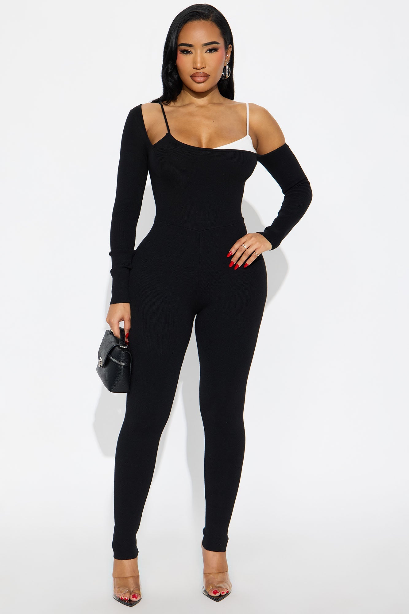 Addison Sweater Off Shoulder Jumpsuit - Black