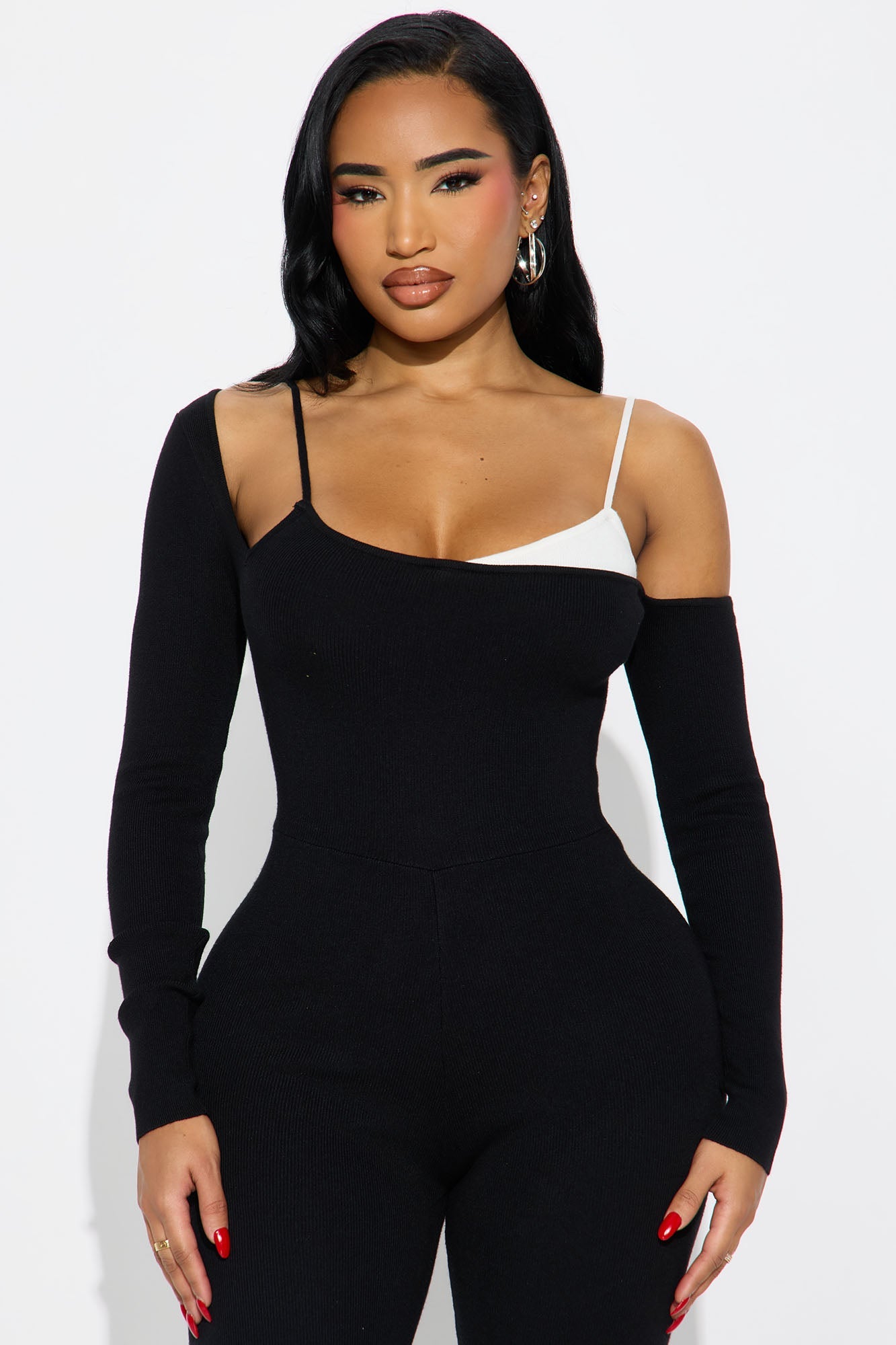 Addison Sweater Off Shoulder Jumpsuit - Black