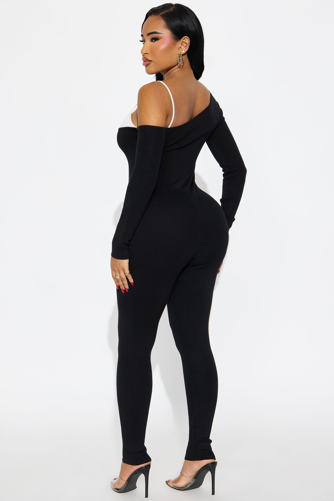 Addison Sweater Off Shoulder Jumpsuit - Black