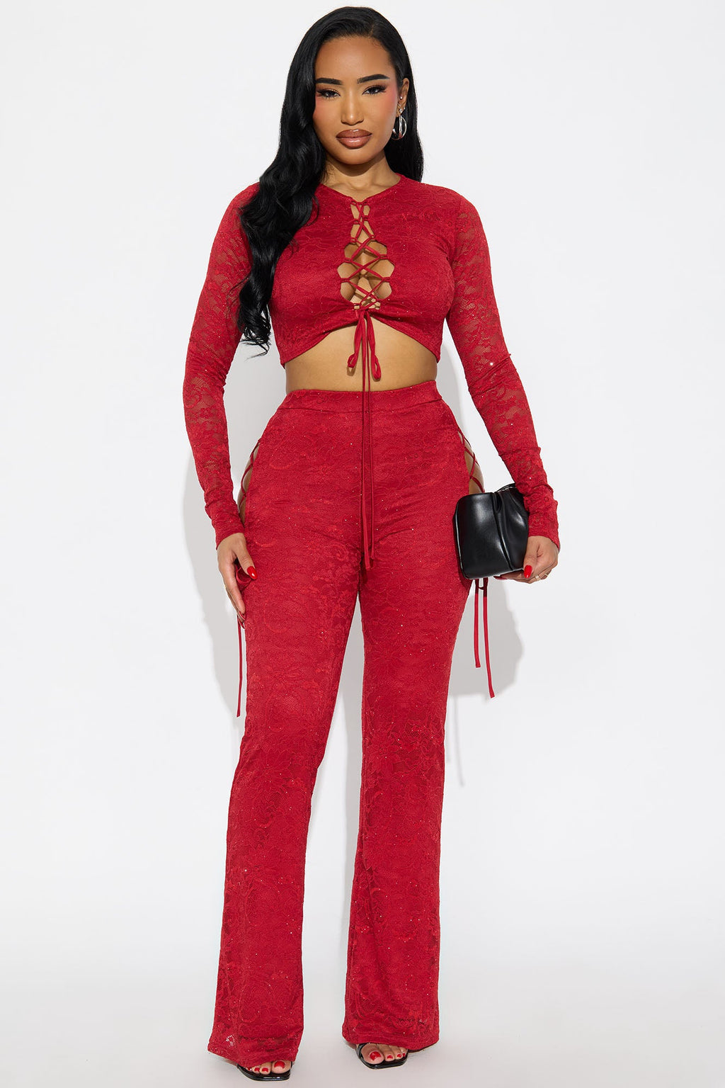 Valentina Lace Pant Set - Red