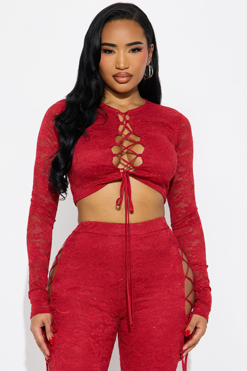 Valentina Lace Pant Set - Red