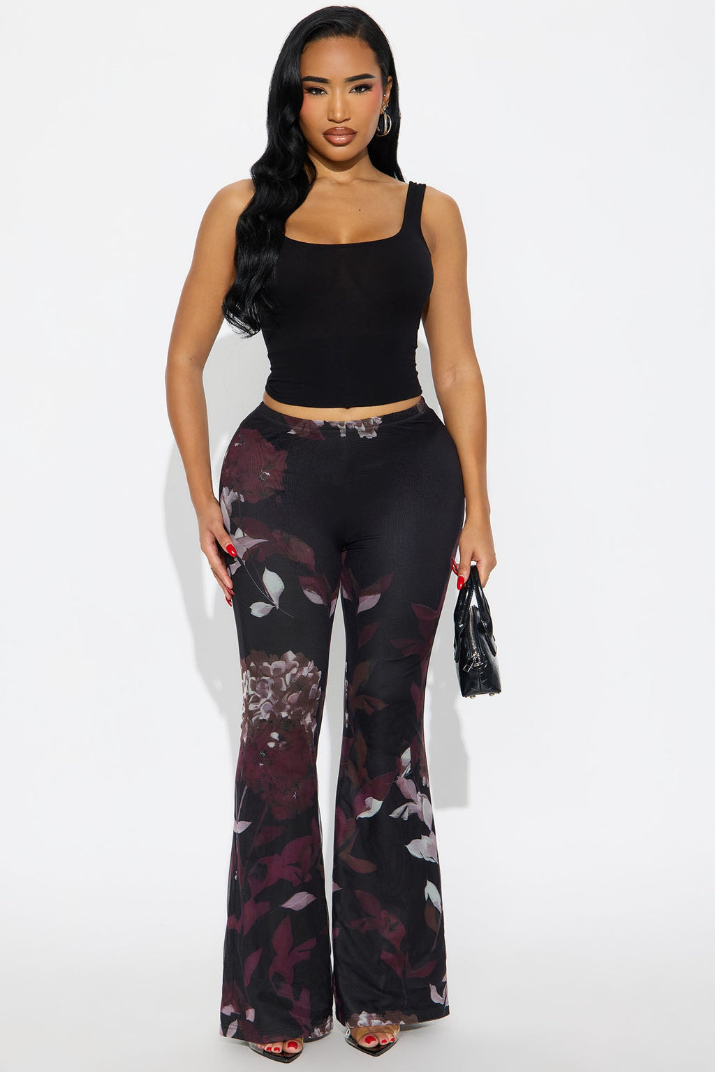 Garden Muse Mesh Flare Pant 32″ - Burgundy/combo 