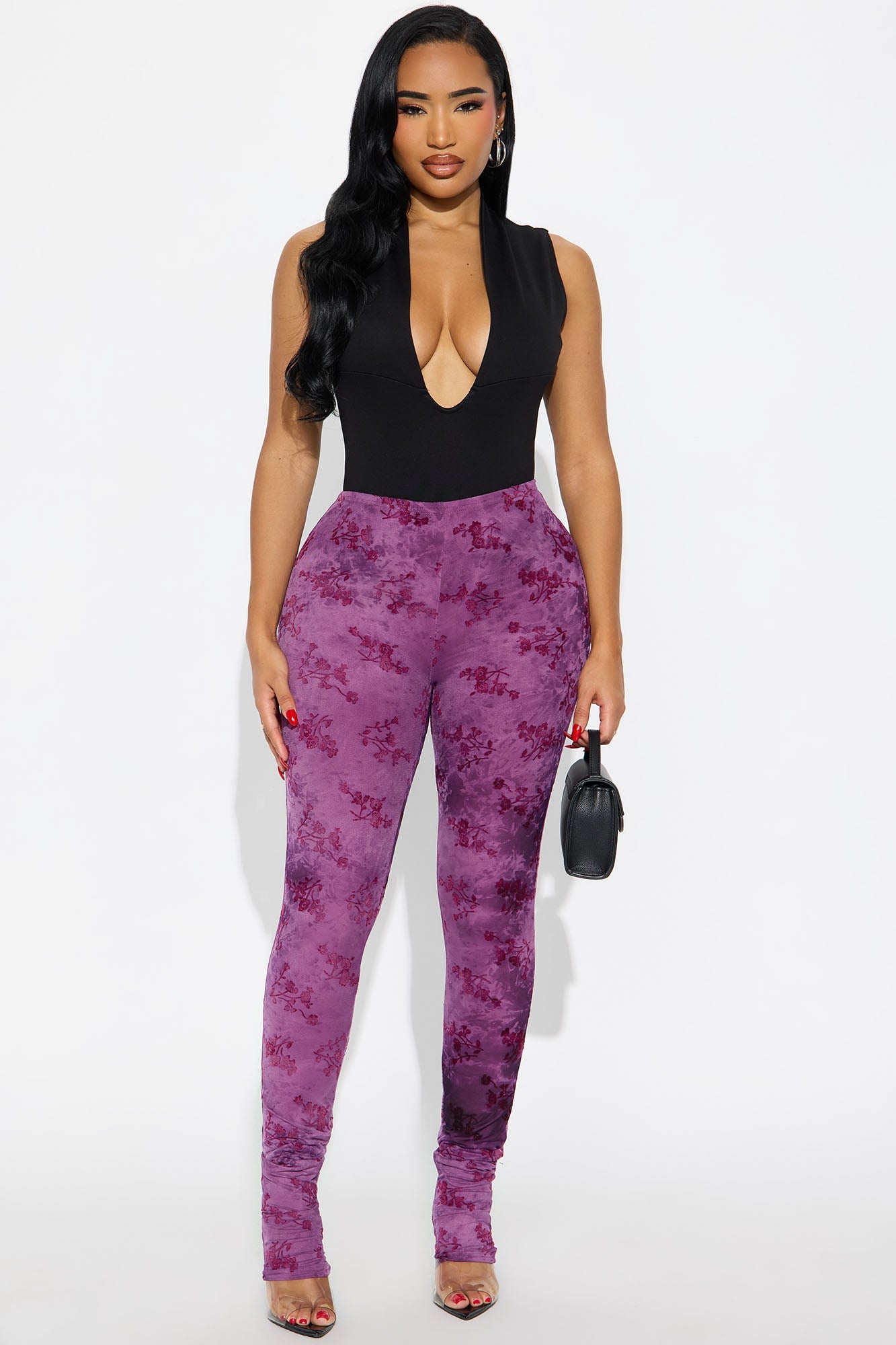 Chelley Flocked Mesh Footed Legging - Burgundy