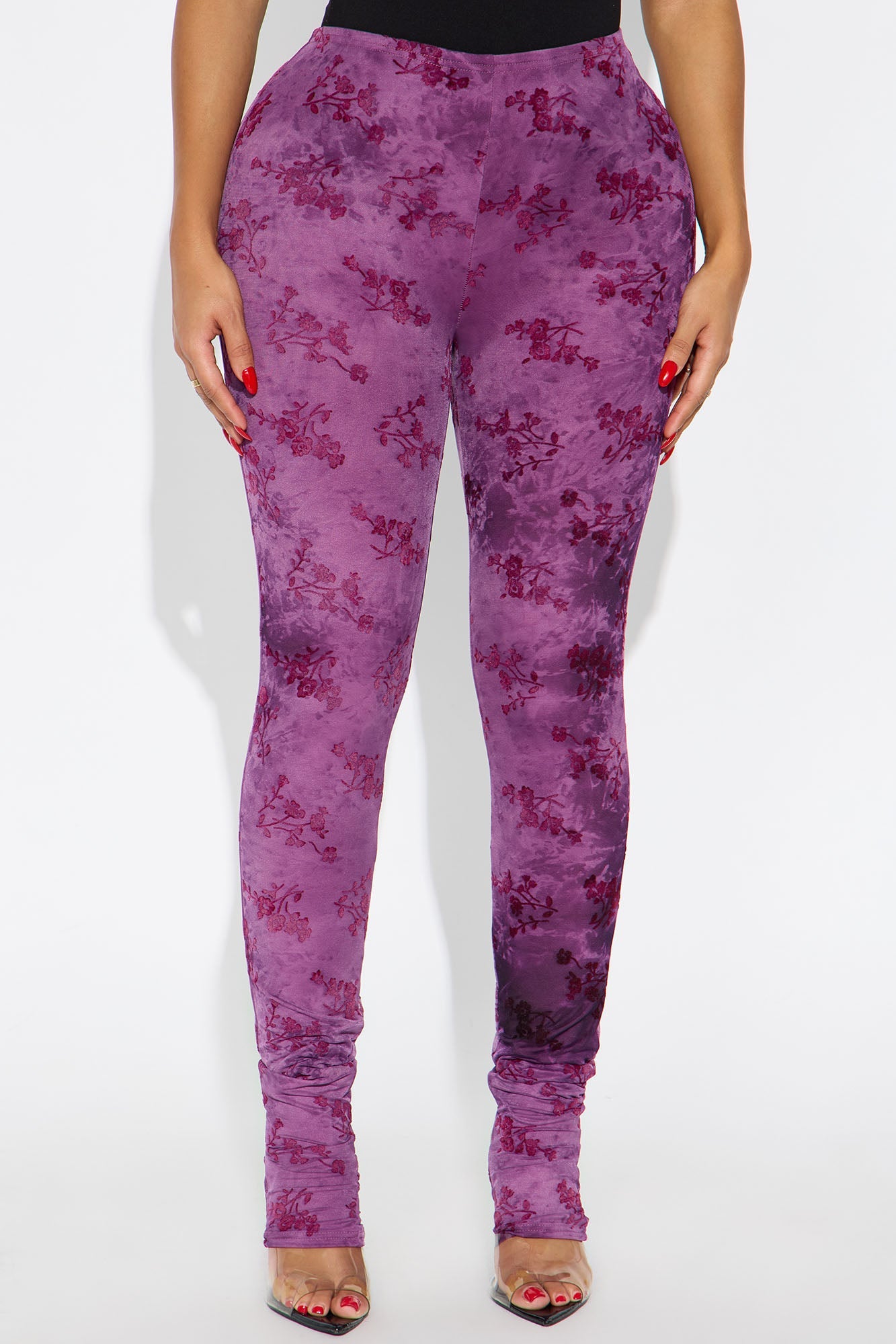 Chelley Flocked Mesh Footed Legging - Burgundy