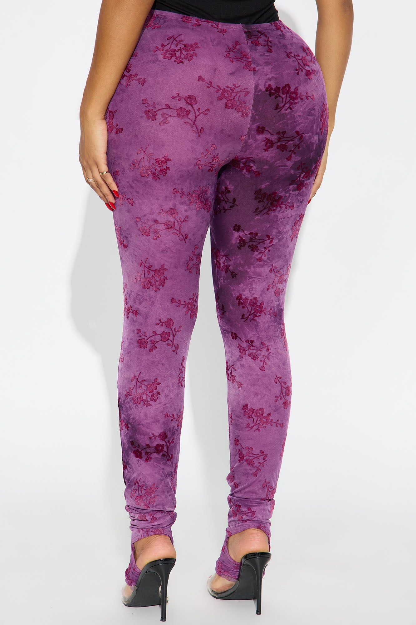 Chelley Flocked Mesh Footed Legging - Burgundy