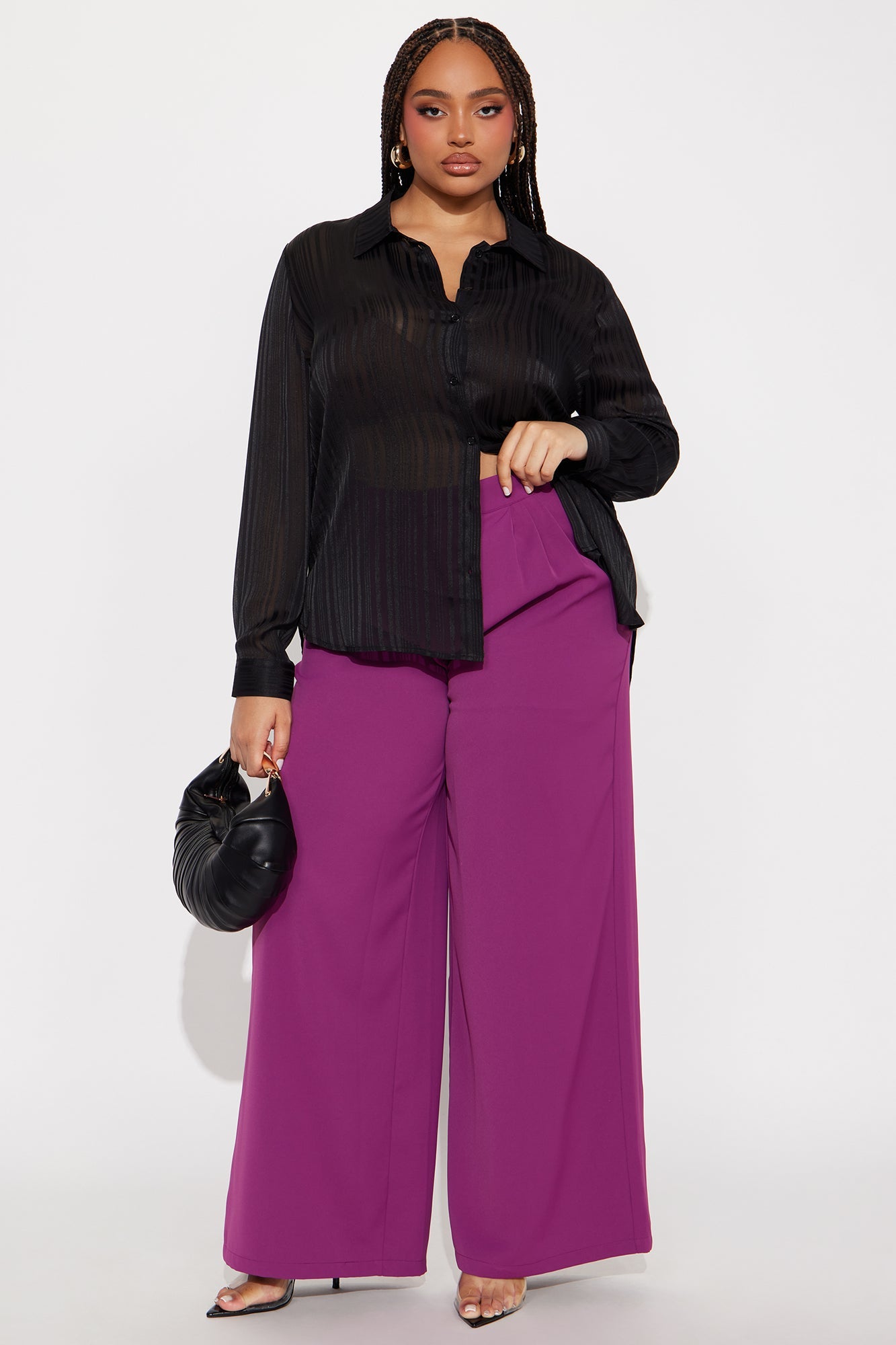 Candice Pleated Wide Leg Trouser Pant 33″ - Raspberry 