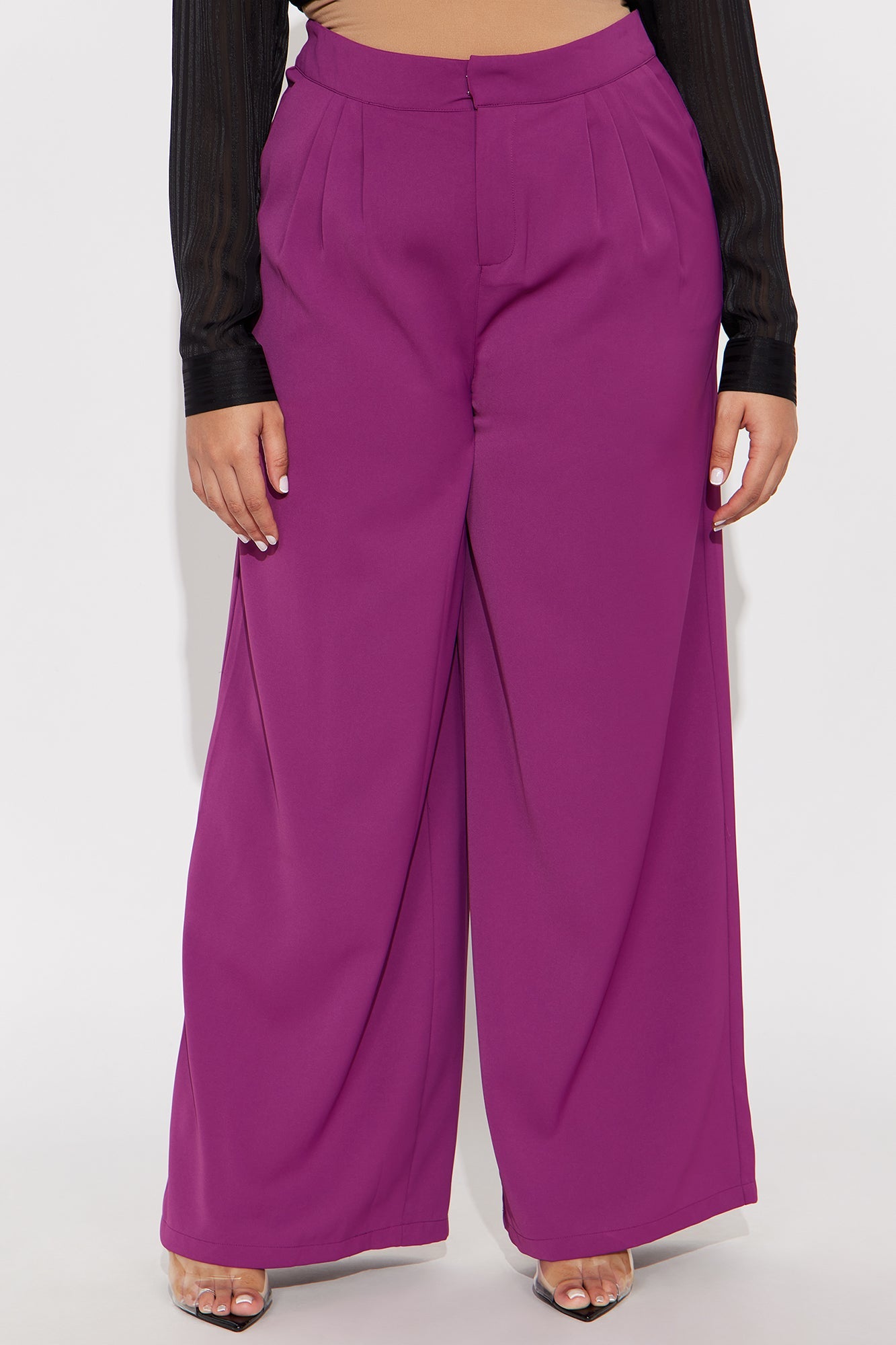 Candice Pleated Wide Leg Trouser Pant 33″ - Raspberry 