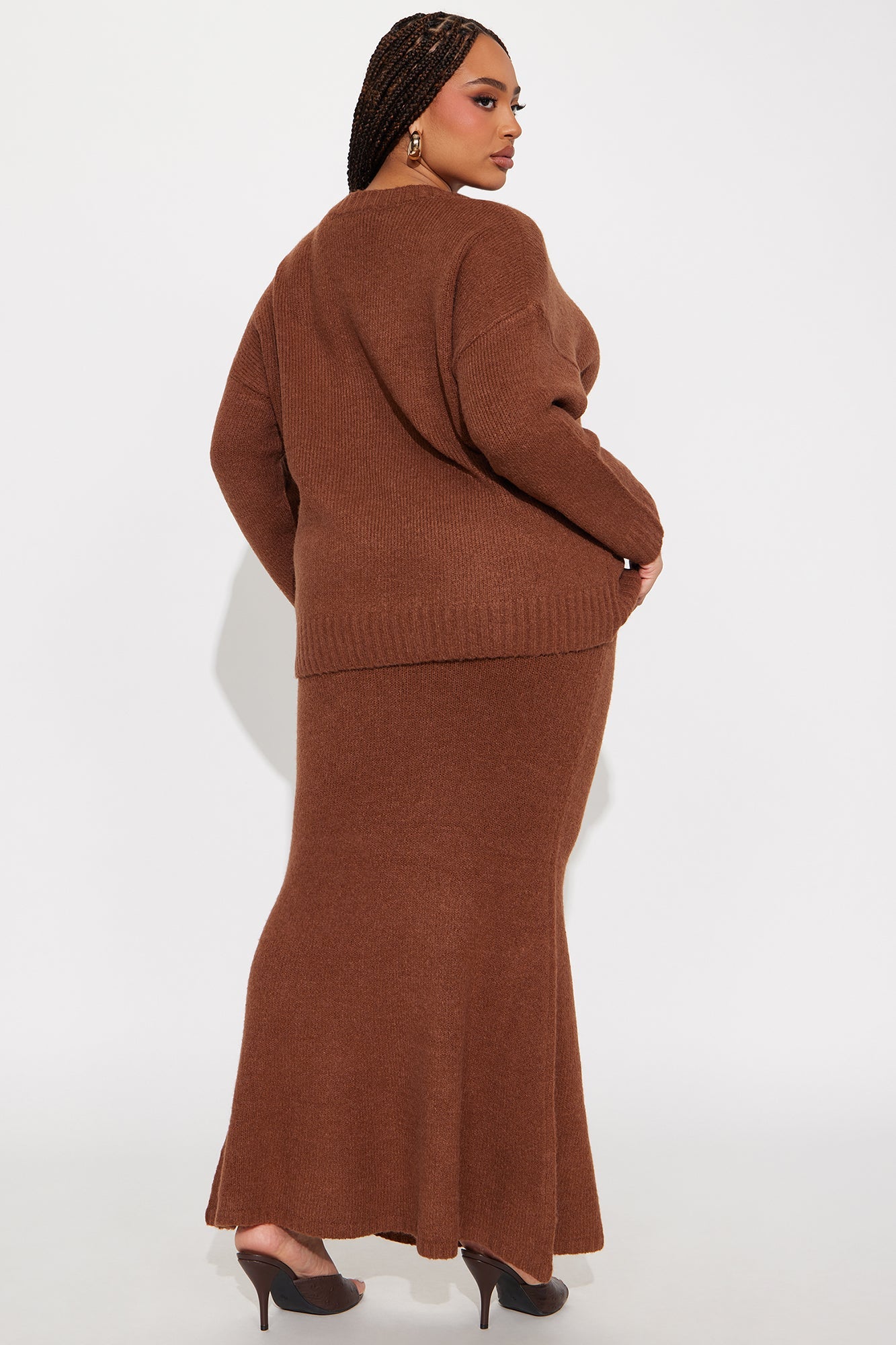 Moment Of Clarity Oversized Sweater Maxi Skirt Set - Brown 