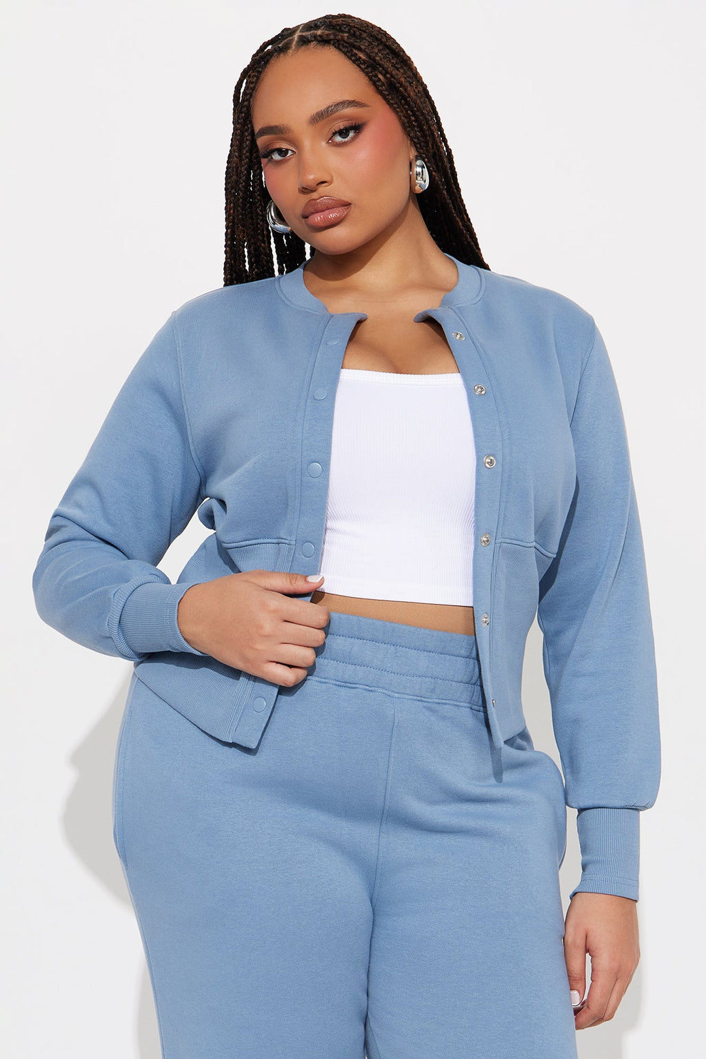Varsity Girly Fleece Wide Leg Pant Set - Slate Blue