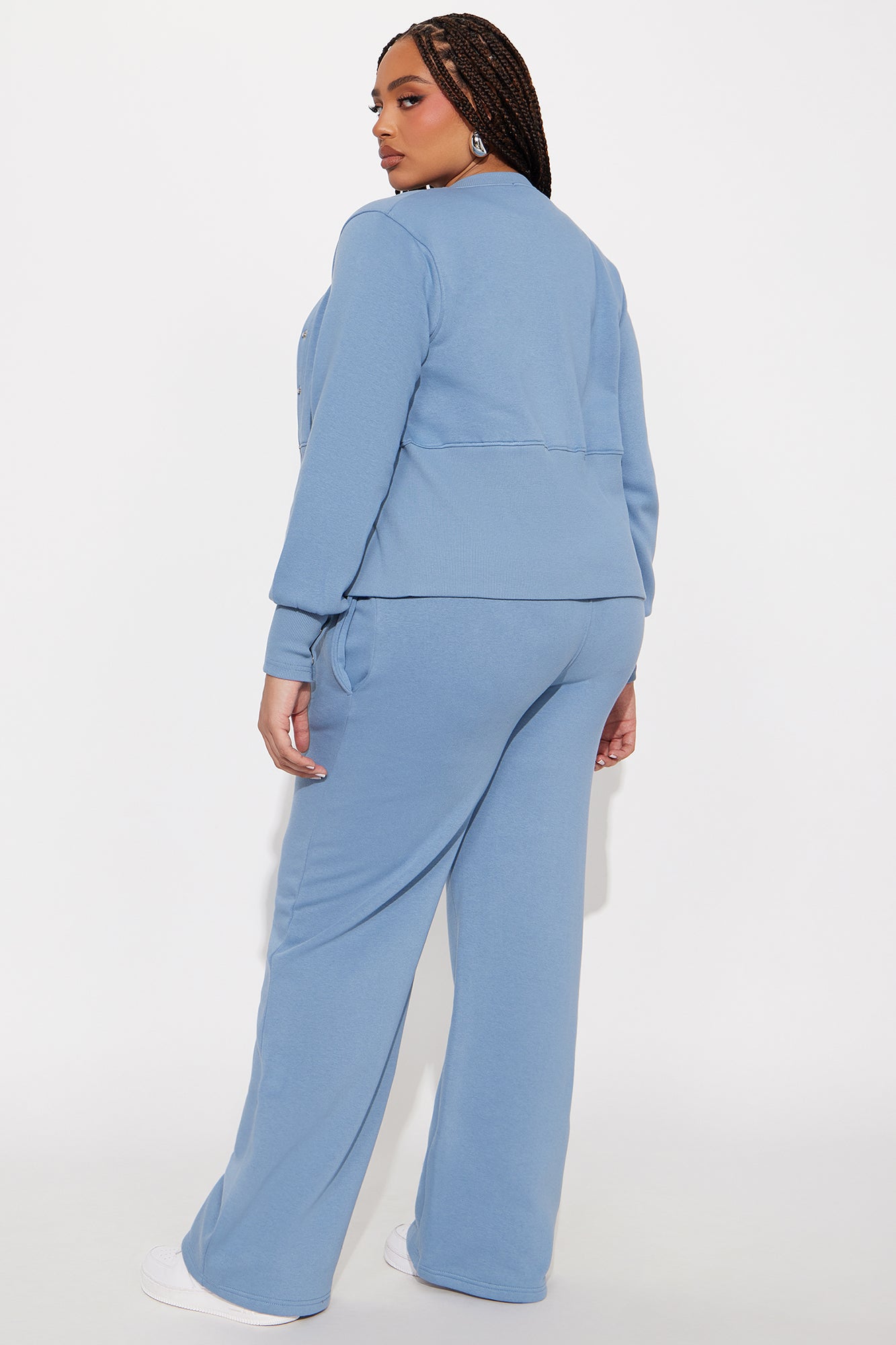 Varsity Girly Fleece Wide Leg Pant Set - Slate Blue