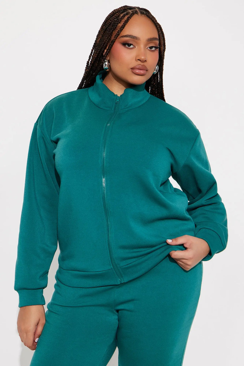 Demi Zip Up Fleece Pant Set - Hunter 