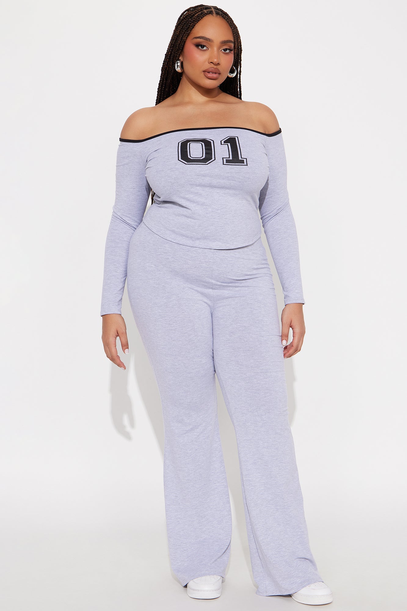 Jess Graphic Top And Pant Set - Heather Grey