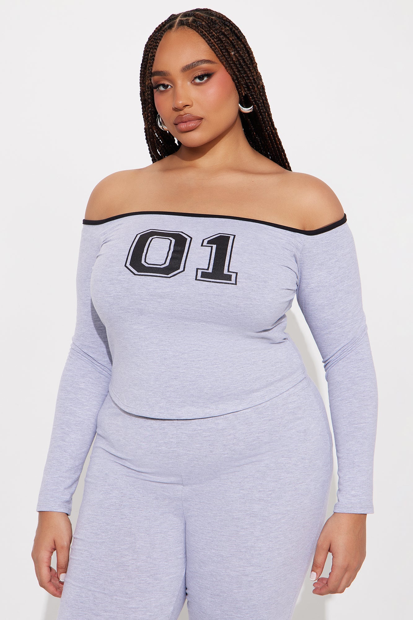 Jess Graphic Top And Pant Set - Heather Grey