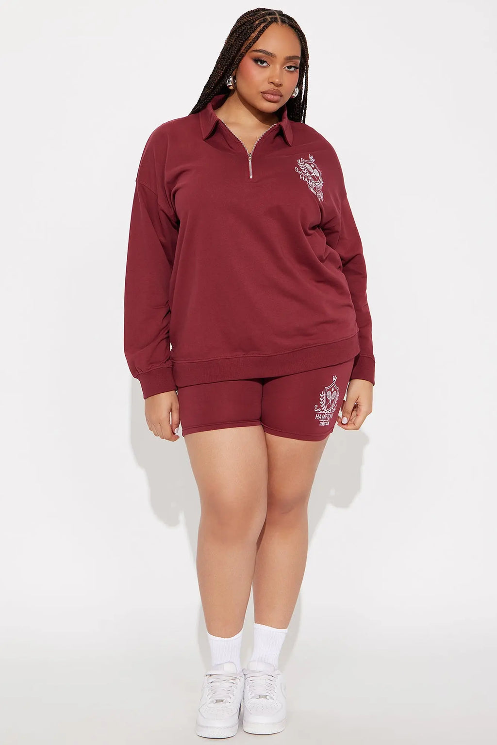Main Street Mood Biker Shorts Set - Burgundy 