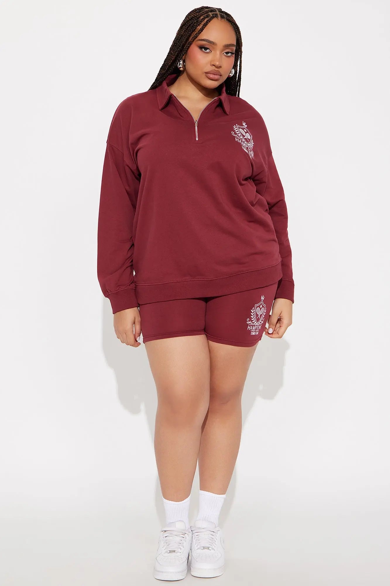 Main Street Mood Biker Shorts Set - Burgundy 