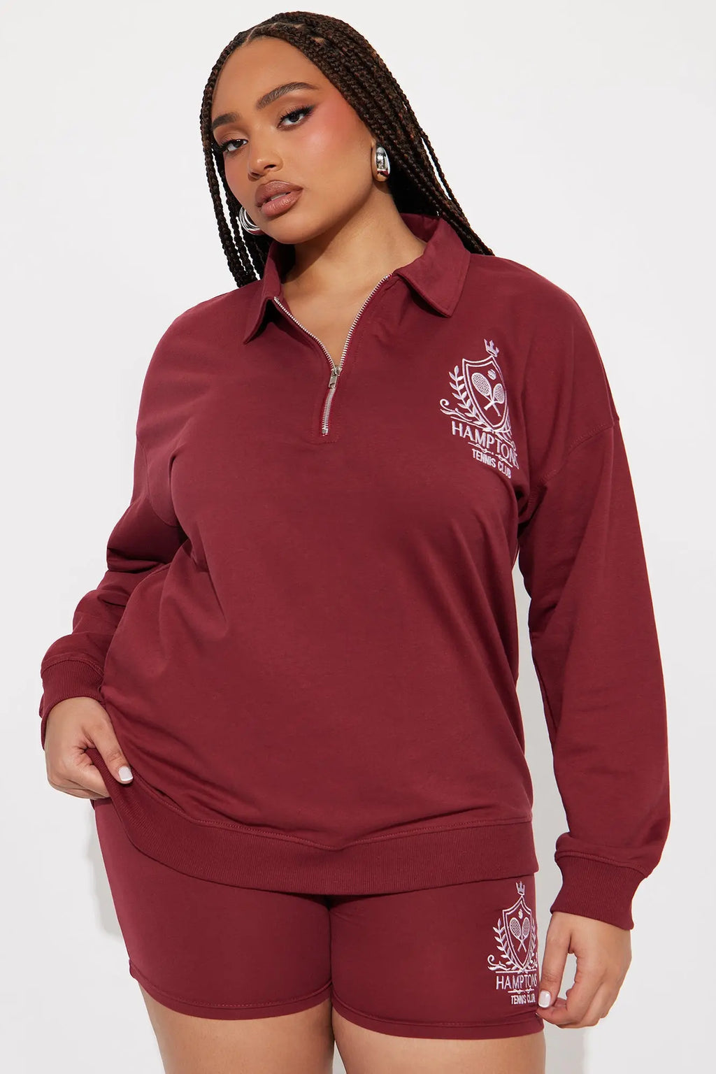 Main Street Mood Biker Shorts Set - Burgundy 