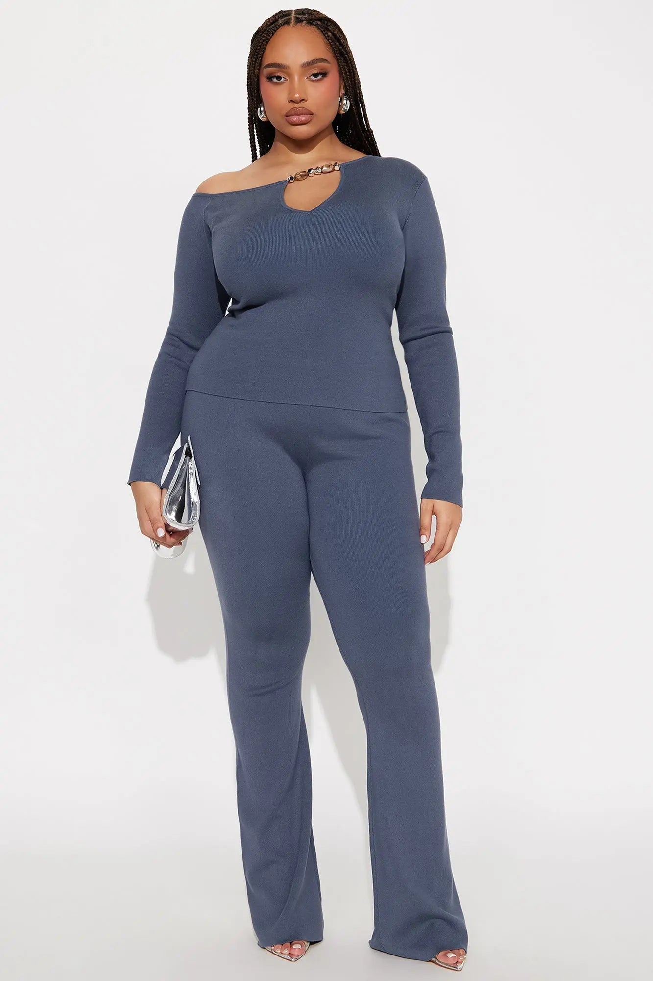 Sasha Sweater Flare Pant Set - Slate Blue 