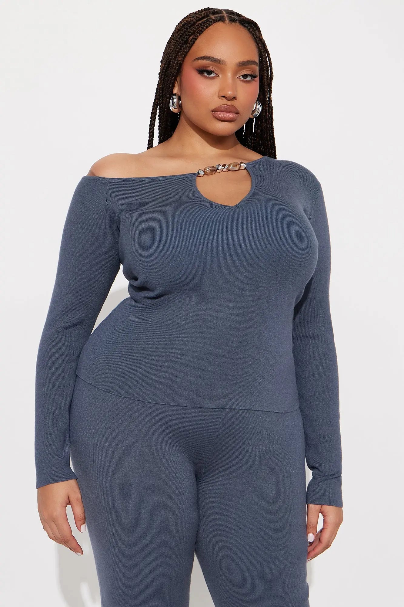 Sasha Sweater Flare Pant Set - Slate Blue 