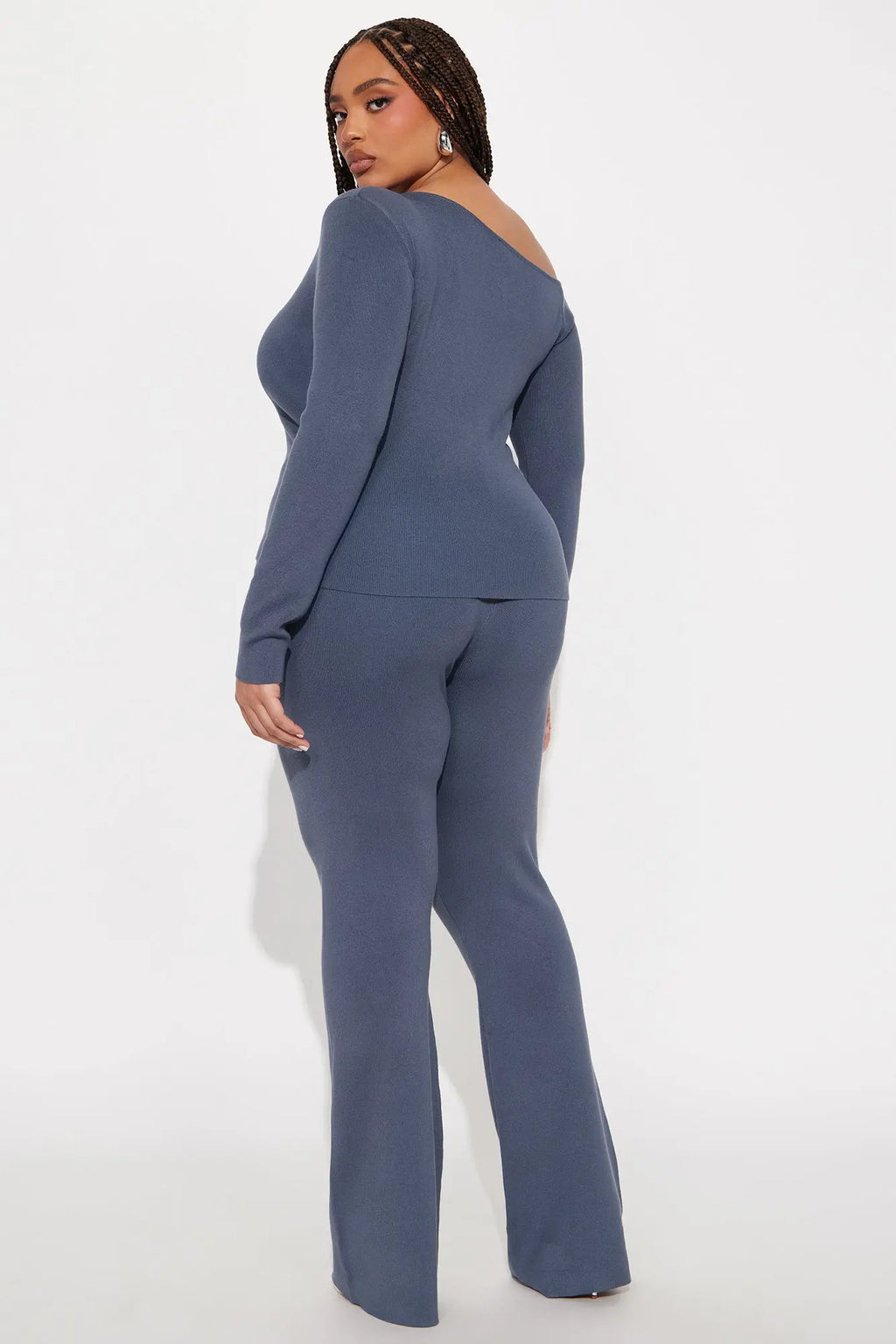 Sasha Sweater Flare Pant Set - Slate Blue 